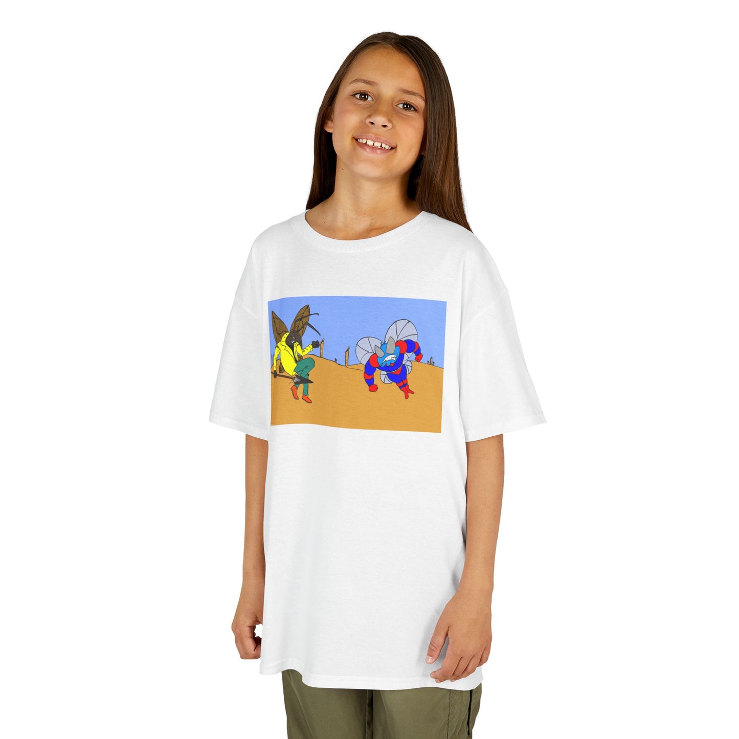 Astro-Fly and Wasp Warrior Kids Tee — Colorful Desert Beetle Cartoon Illustration