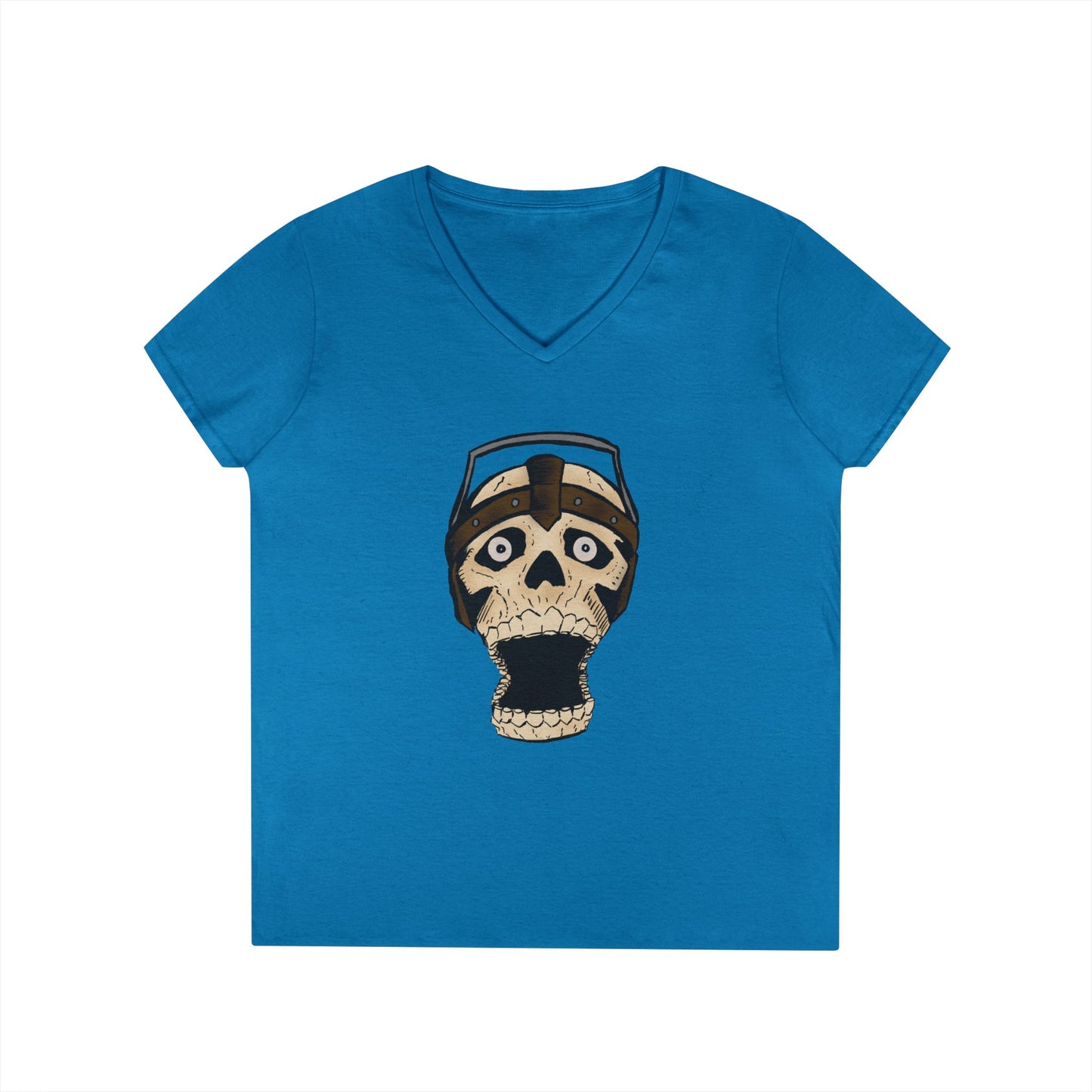 Skull Design Ladies' V-Neck T-Shirt - Trendy & Edgy Graphic Tee
