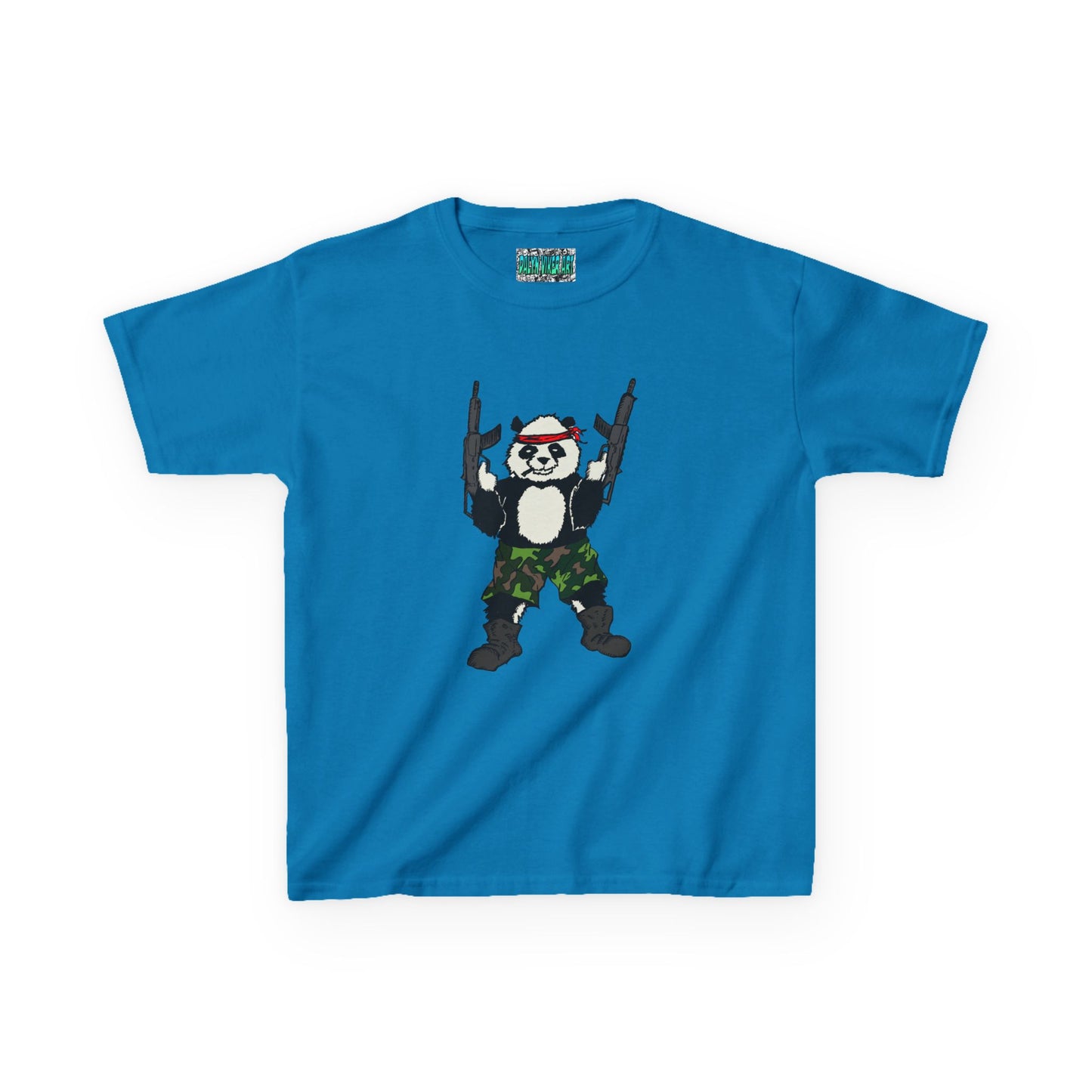 Kids Tee Panda Guns Military Comic Book Style Shirt