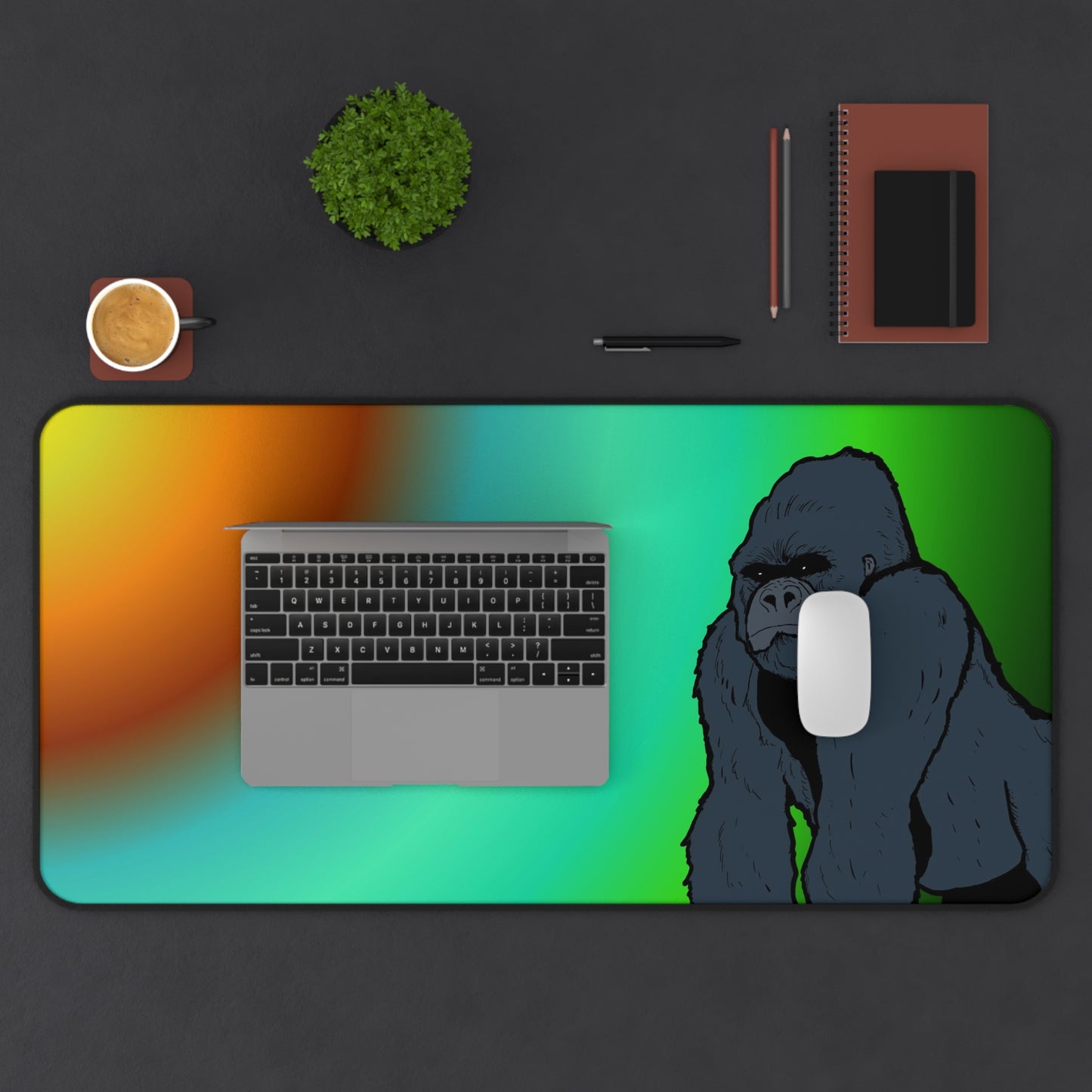 Gorilla Sunset Desk Mat — Vibrant Gradient Gaming & Office Mouse Pad
