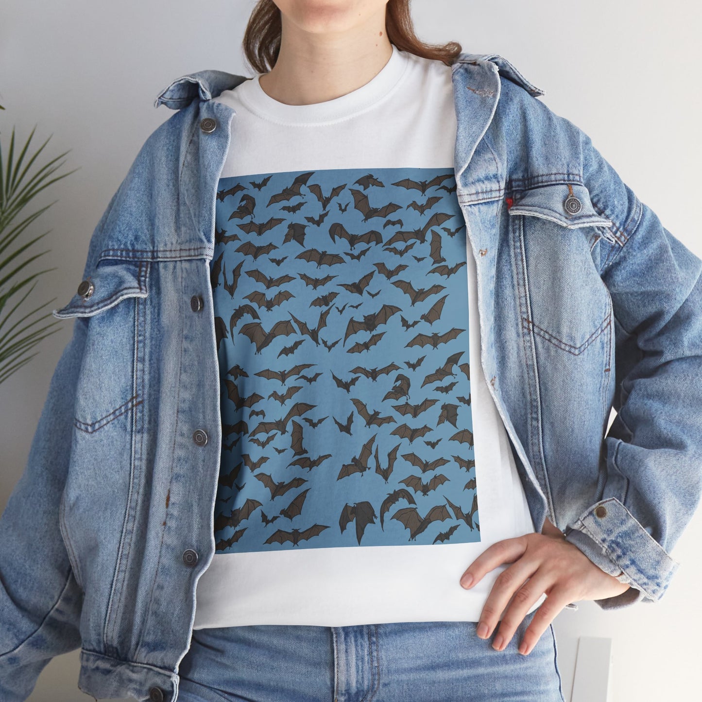 Unisex Bat Print Cotton Tee, Casual Graphic Tee, Halloween Apparel, Unique Gift for Animal Lovers, Stylish Everyday Wear