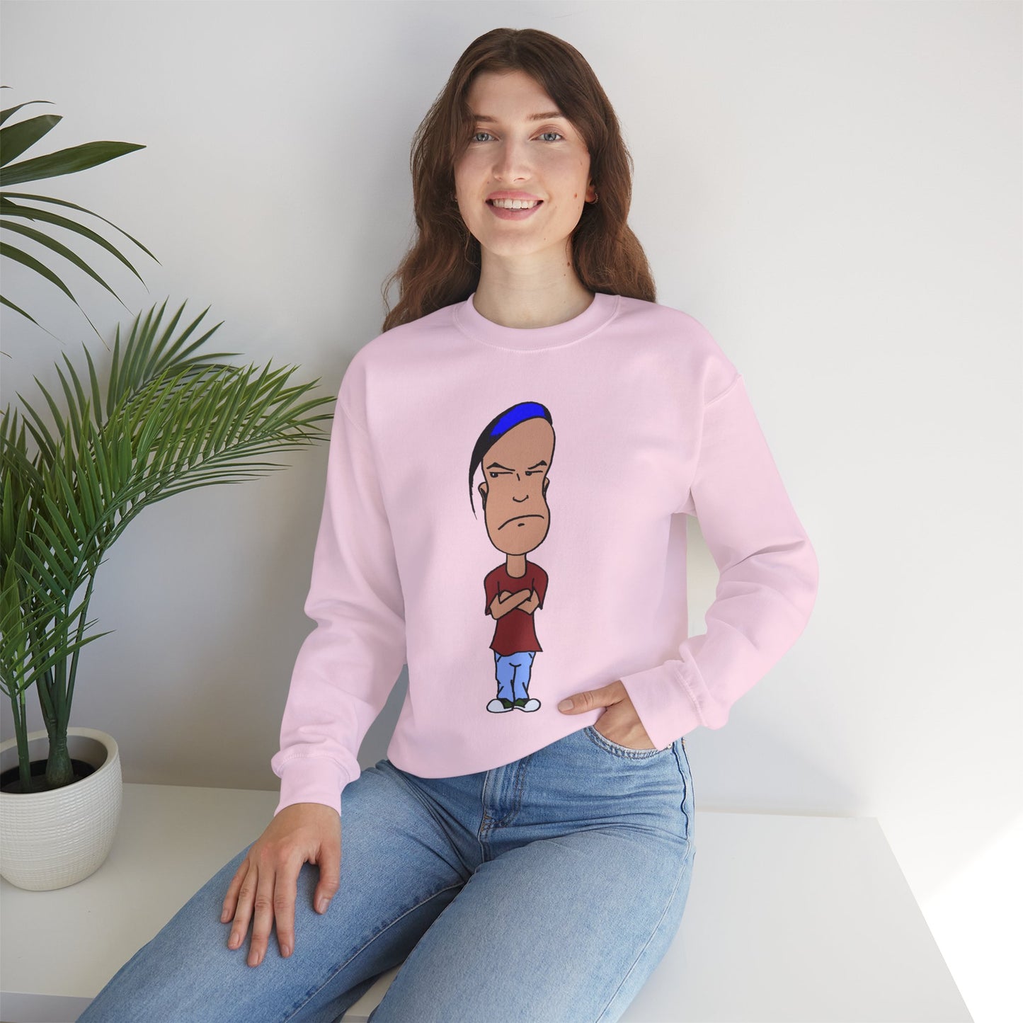 Smug Cartoon Graphic Crewneck Sweatshirt for Casual Style