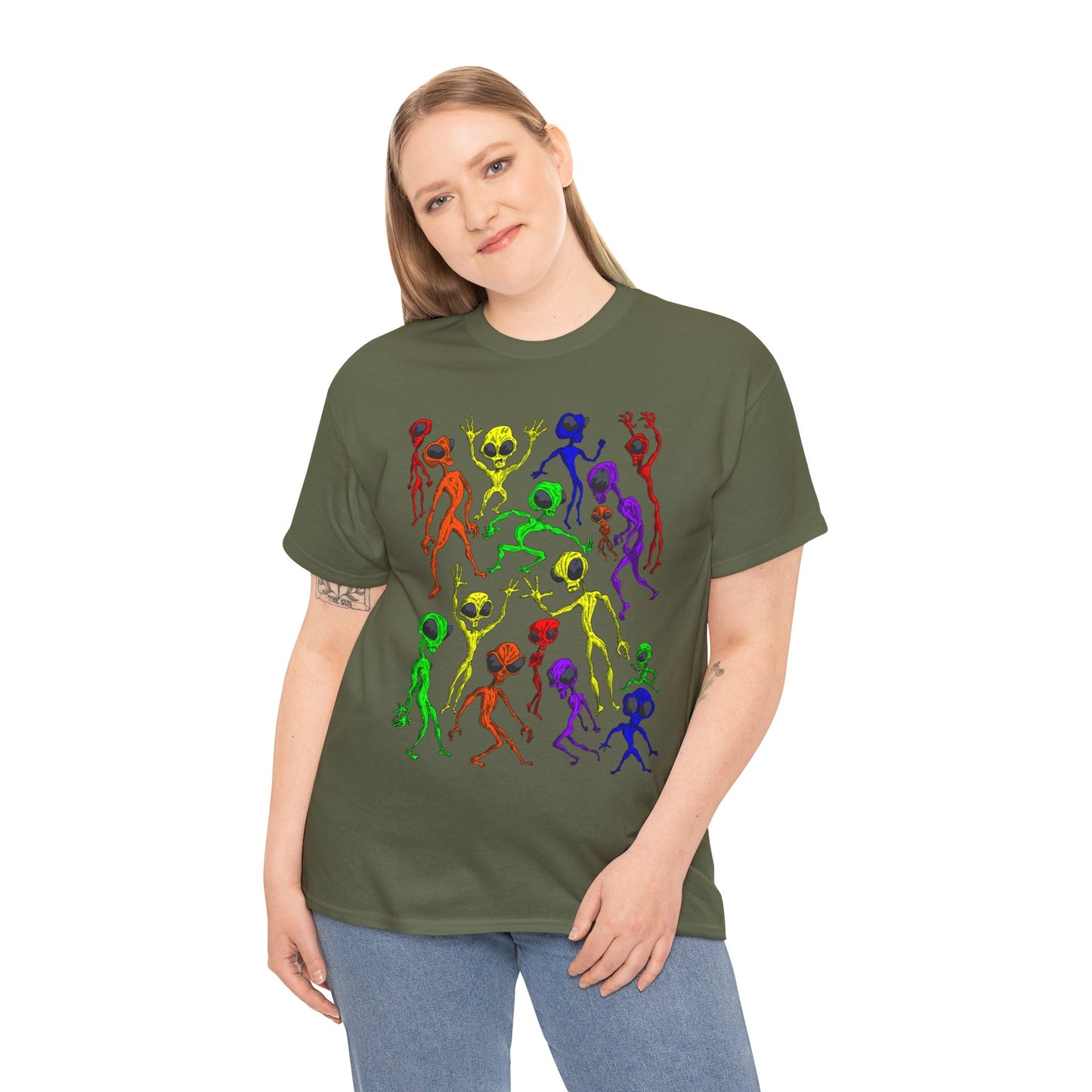 Rainbow Alien Dance Party Unisex Tee - Cosmic Sci-Fi Shirt
