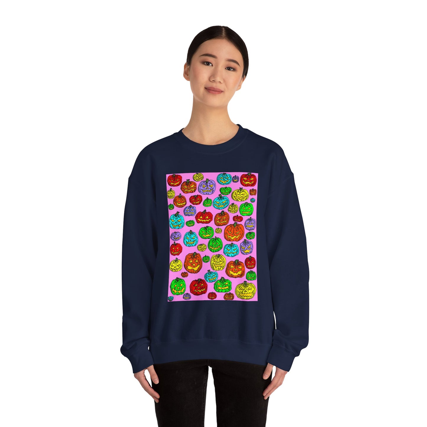 Colorful Pumpkin Crewneck Sweatshirt for Fall Celebrations
