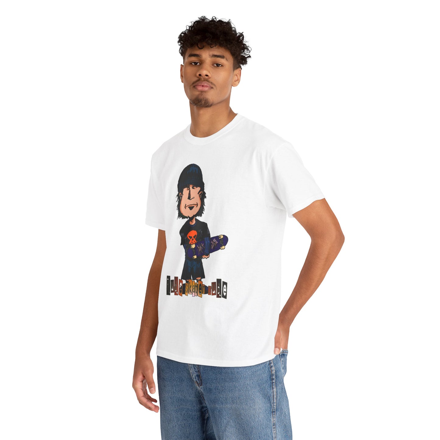 Rude Skater Dude Cartoon Skate Punk T-Shirt — Skateboarding Tee with Skull Design