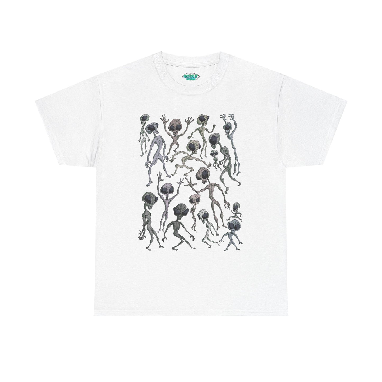 Funky Alien Dance Party Tee, Unisex Heavy Cotton Shirt, Fun Graphic Tee, Casual Wear for Parties, Unique Gift for Alien Lovers