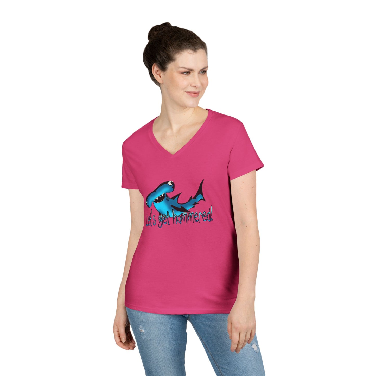 Funny Shark Ladies' V-Neck T-Shirt | Let's Get Hammered Design
