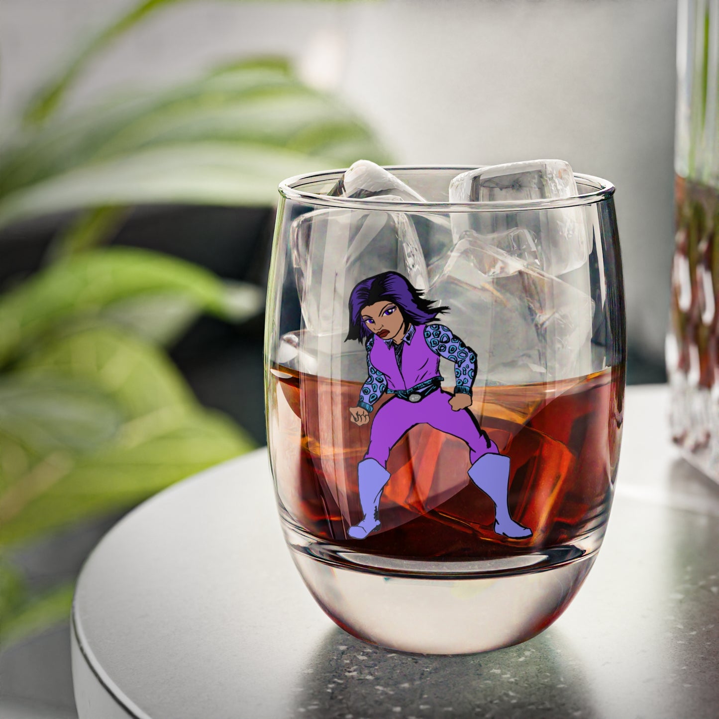 Stylish Hero Woman Whiskey Glass, Unique Barware, Gift for Him, Personalized Drinkware, Retro Design