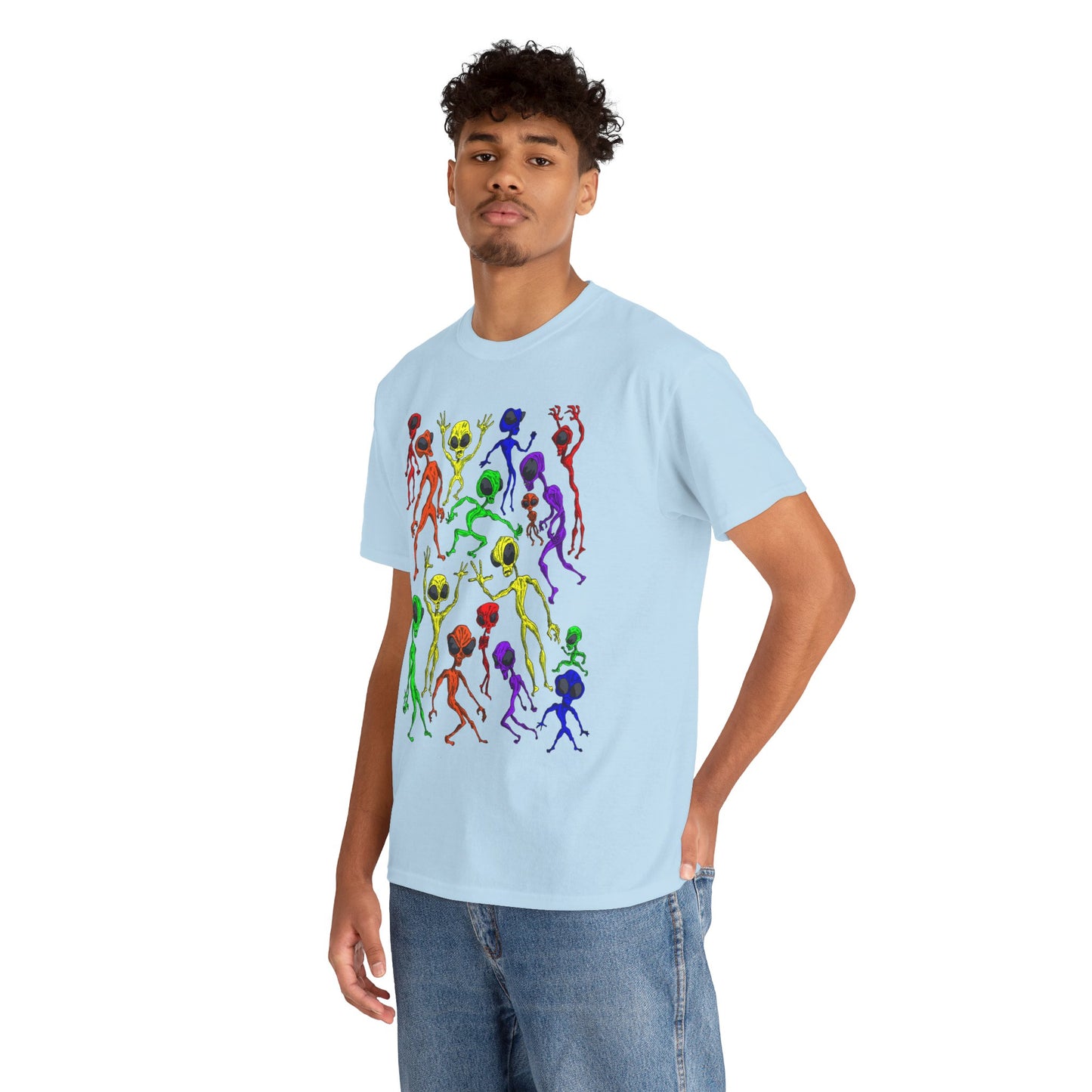 Rainbow Alien Dance Party Unisex Tee - Cosmic Sci-Fi Shirt