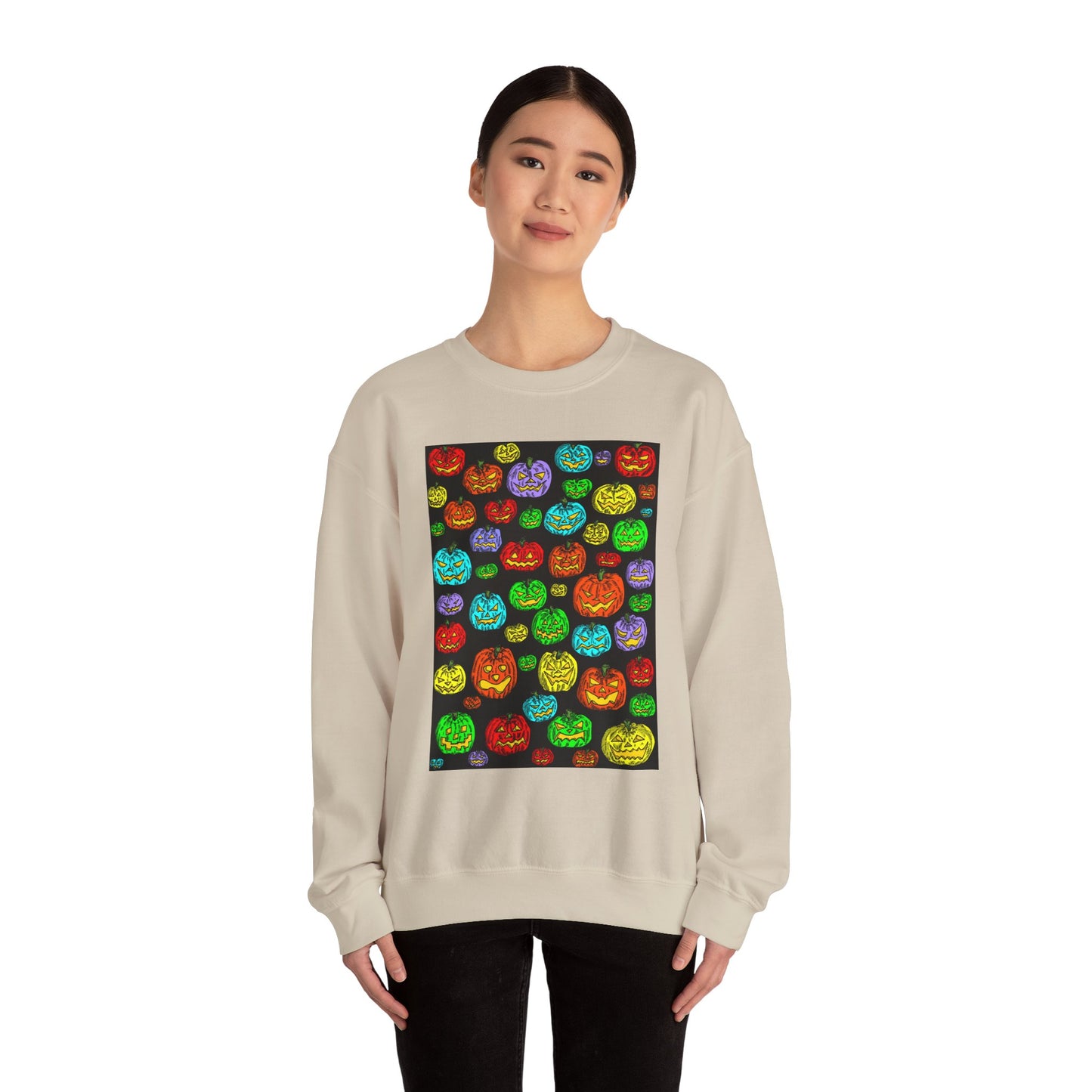 Halloween Colorful Pumpkin Graphic Crewneck Sweatshirt