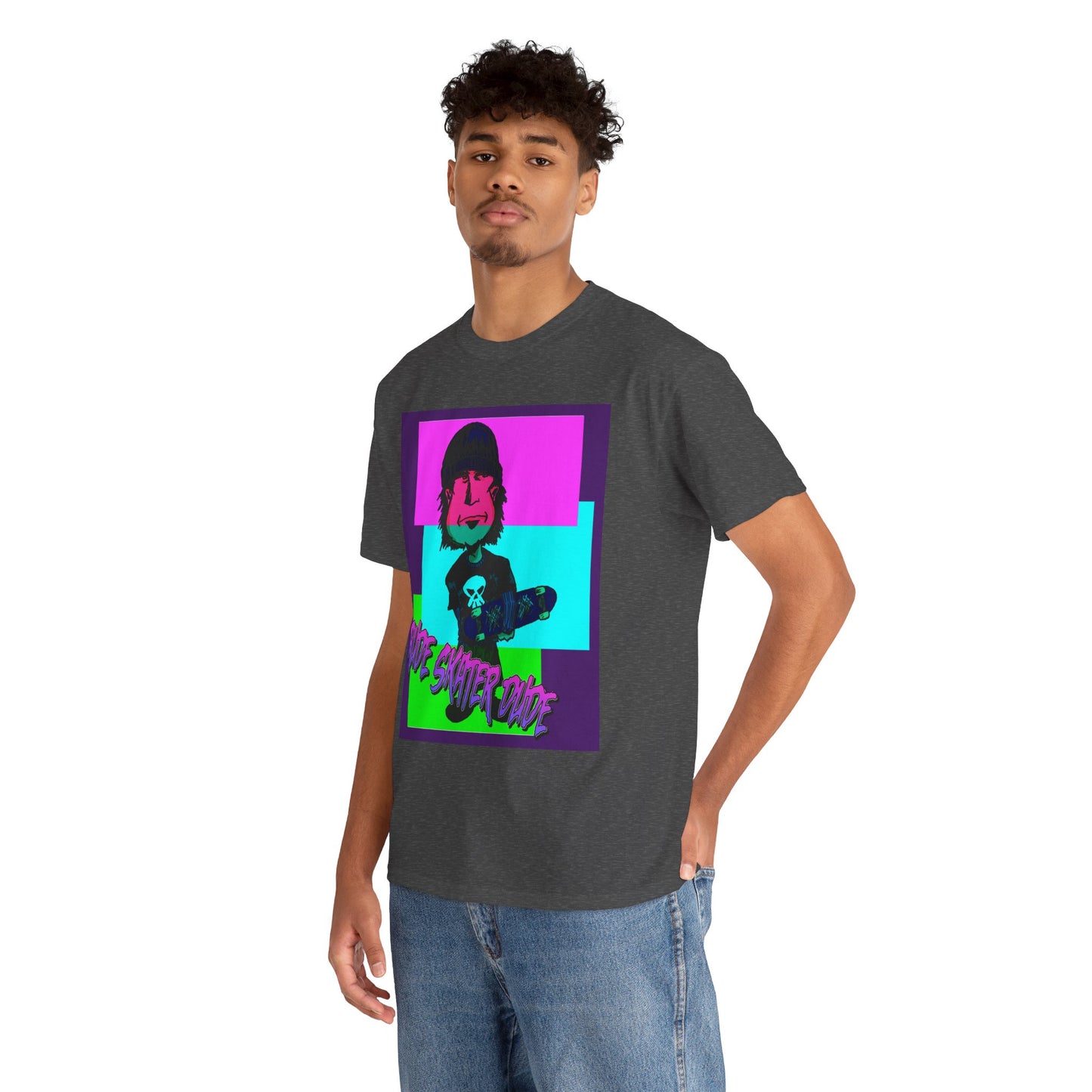 Retro Neon Skateboard Tee — "Rude Skater Dude" Graphic