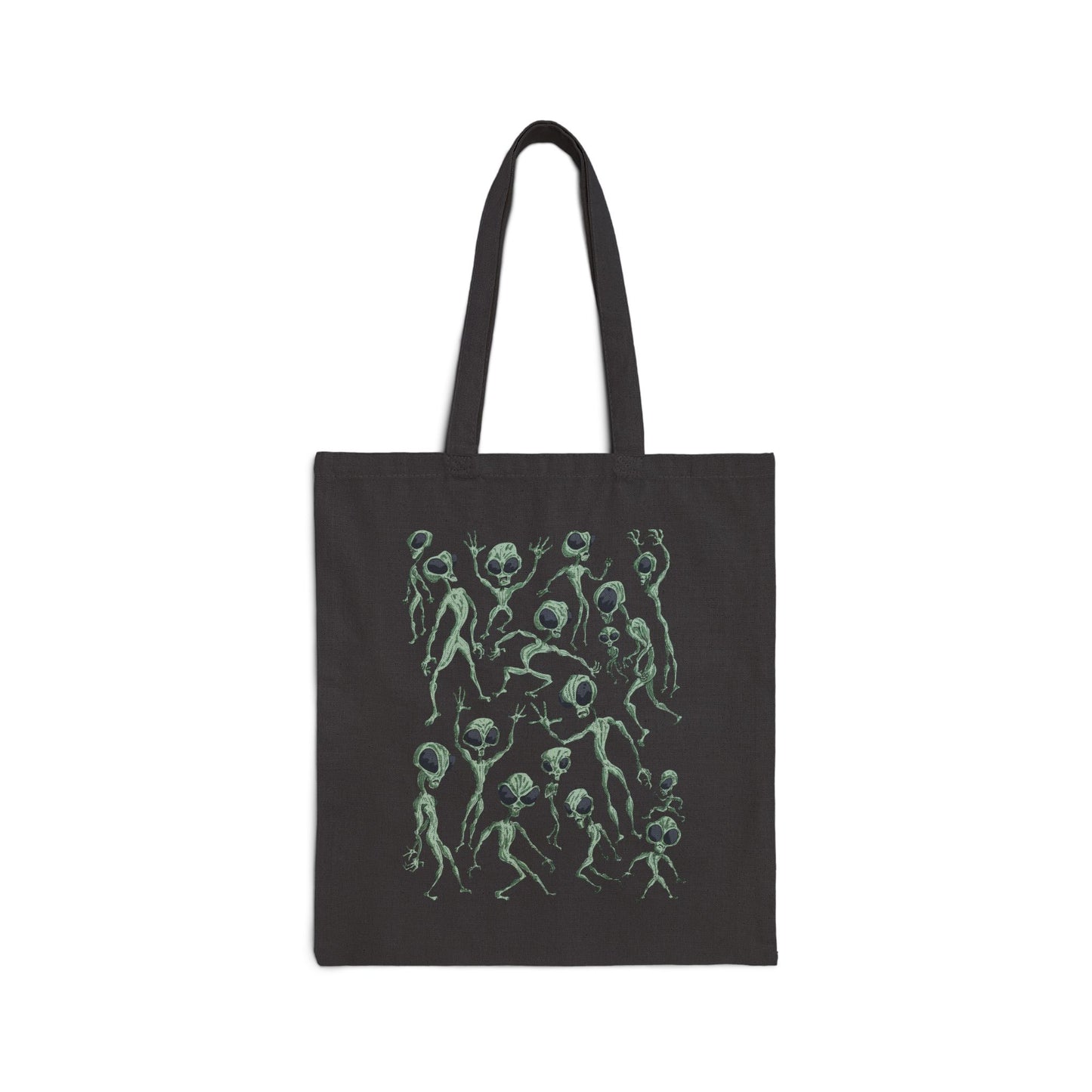 Alien Dance Party Tote — Dancing Green Thistle Pattern Cotton Canvas Tote Bag