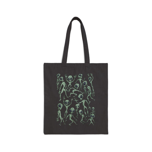 Alien Dance Party Tote — Dancing Green Thistle Pattern Cotton Canvas Tote Bag