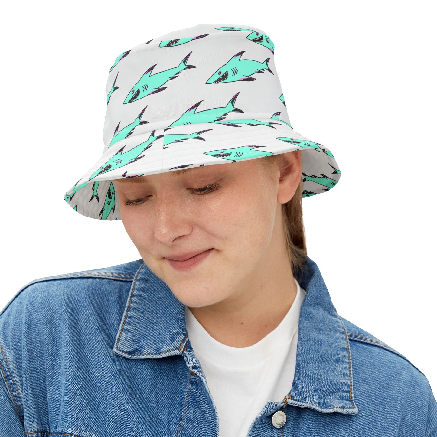Shark Print Bucket Hat, Stylish Summer Accessory, Beach Wear, Perfect Gift for Ocean Lovers, Trendy Outdoor Hat