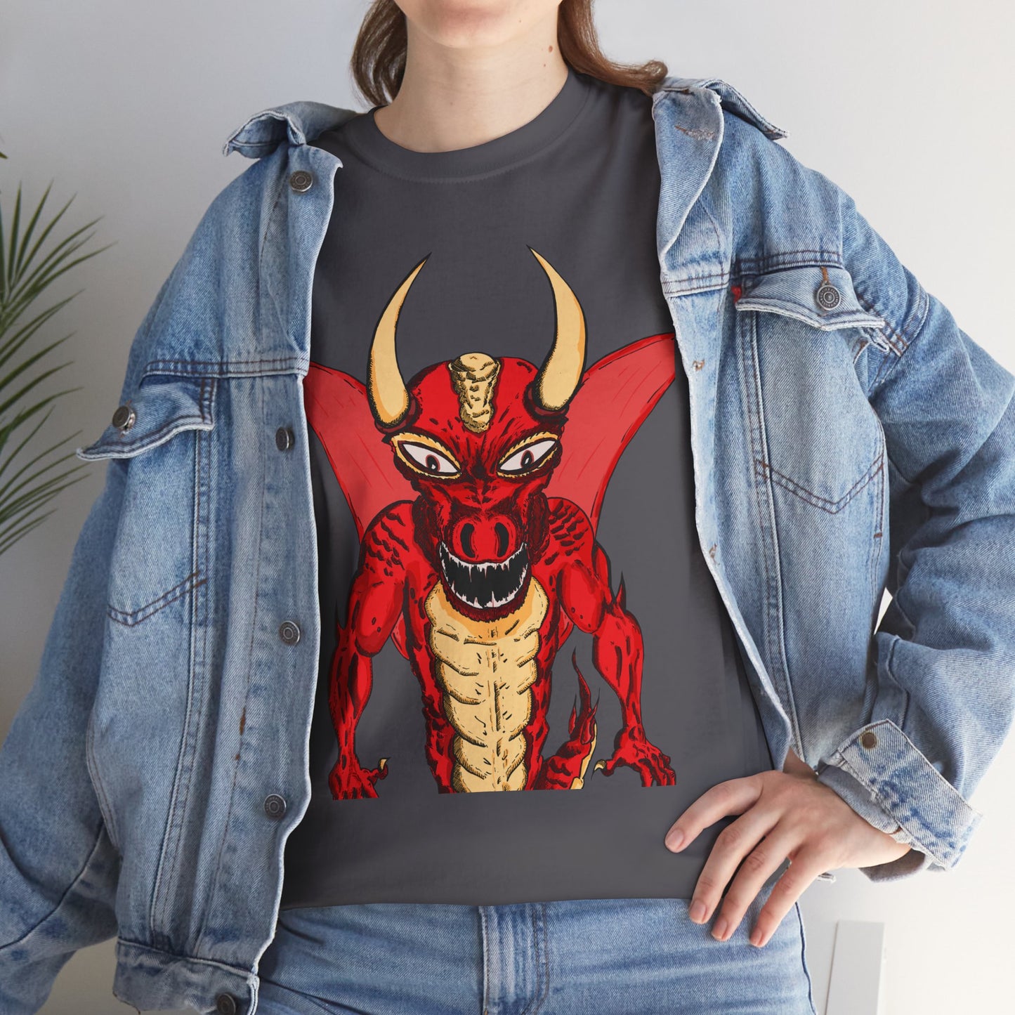 Bold Red Dragon Unisex Heavy Cotton Tee | Graphic Shirt for Anime Fans, Party Wear, Casual Outfit, Gift for Him/Her
