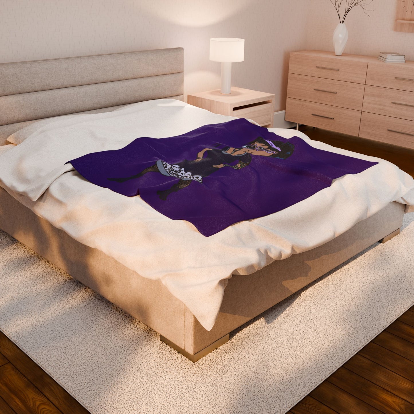 Goth Girl Velveteen Plush Blanket – Purple Skull Hem Cozy Throw
