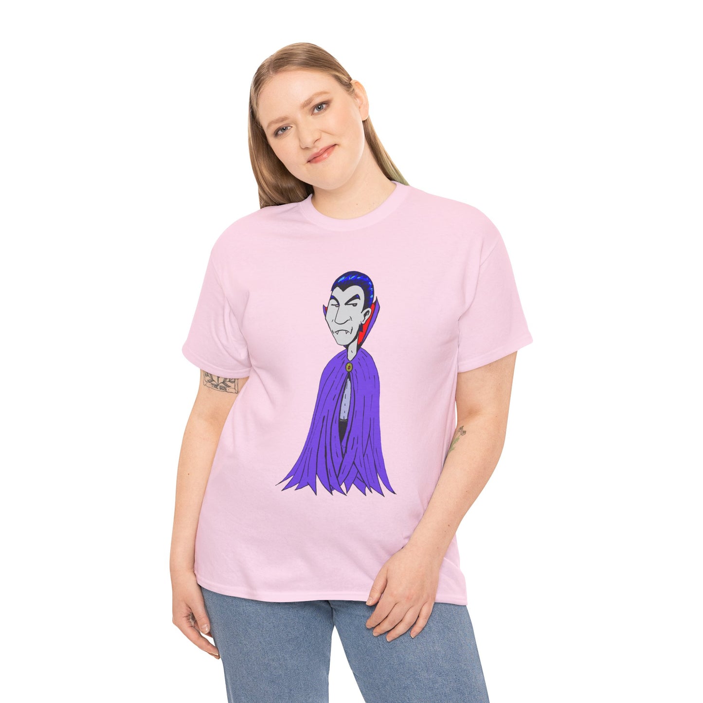 Vampire Cartoon Tee - Cute Purple Cloak Dracula Graphic T-Shirt