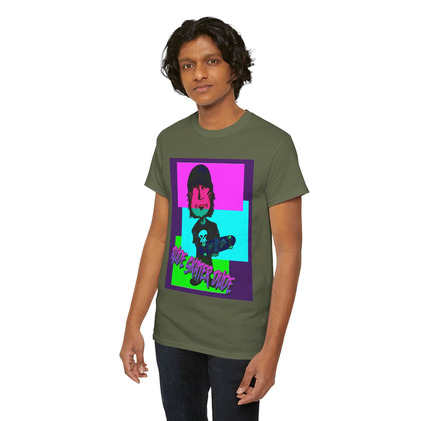 Retro Neon Skateboard Tee — "Rude Skater Dude" Graphic