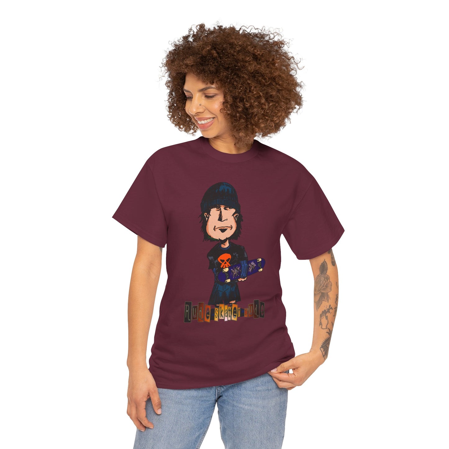 Rude Skater Dude Cartoon Skate Punk T-Shirt — Skateboarding Tee with Skull Design