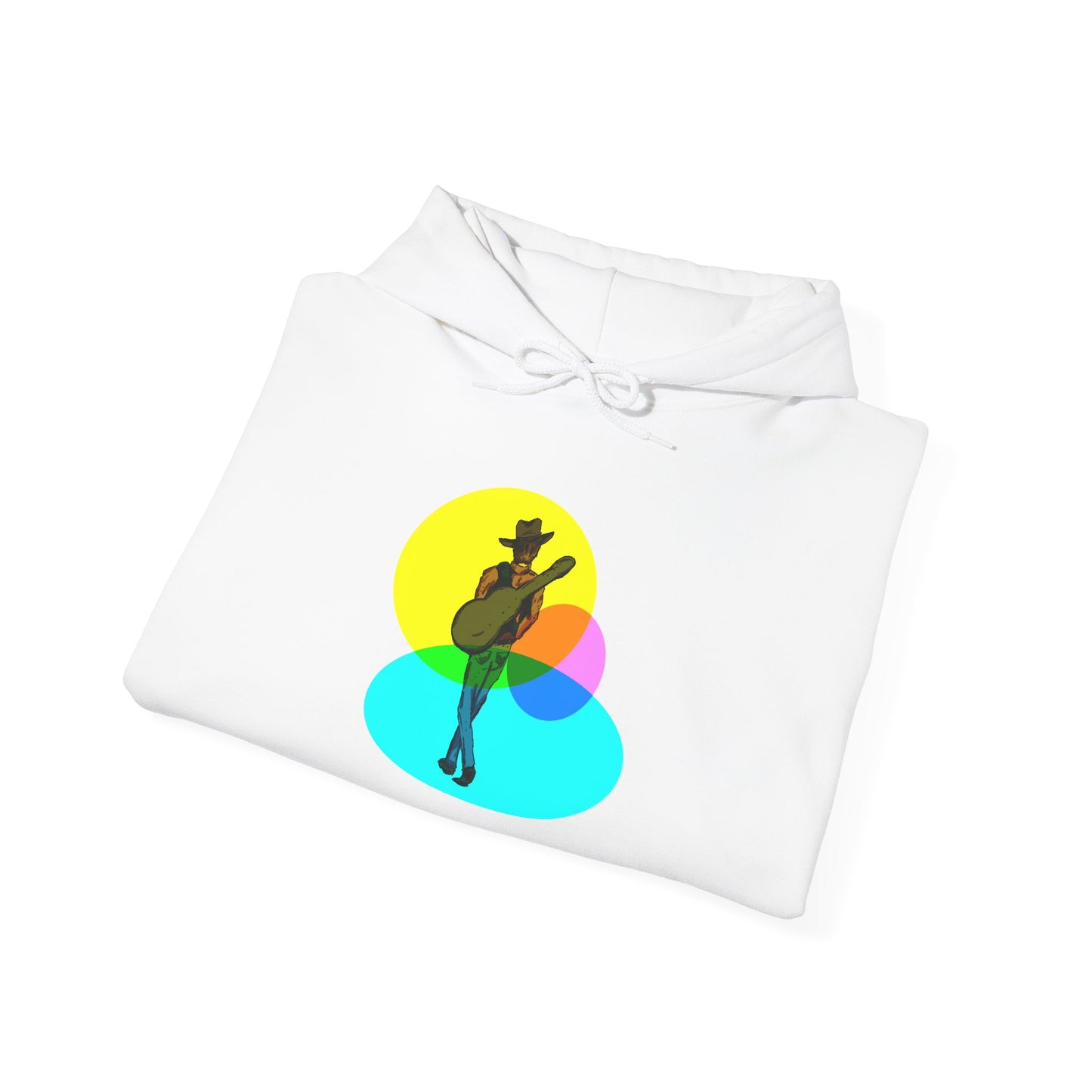 Cowboy with Guitar Hoodie — Colorful Retro Music Graphic Sweatshirt