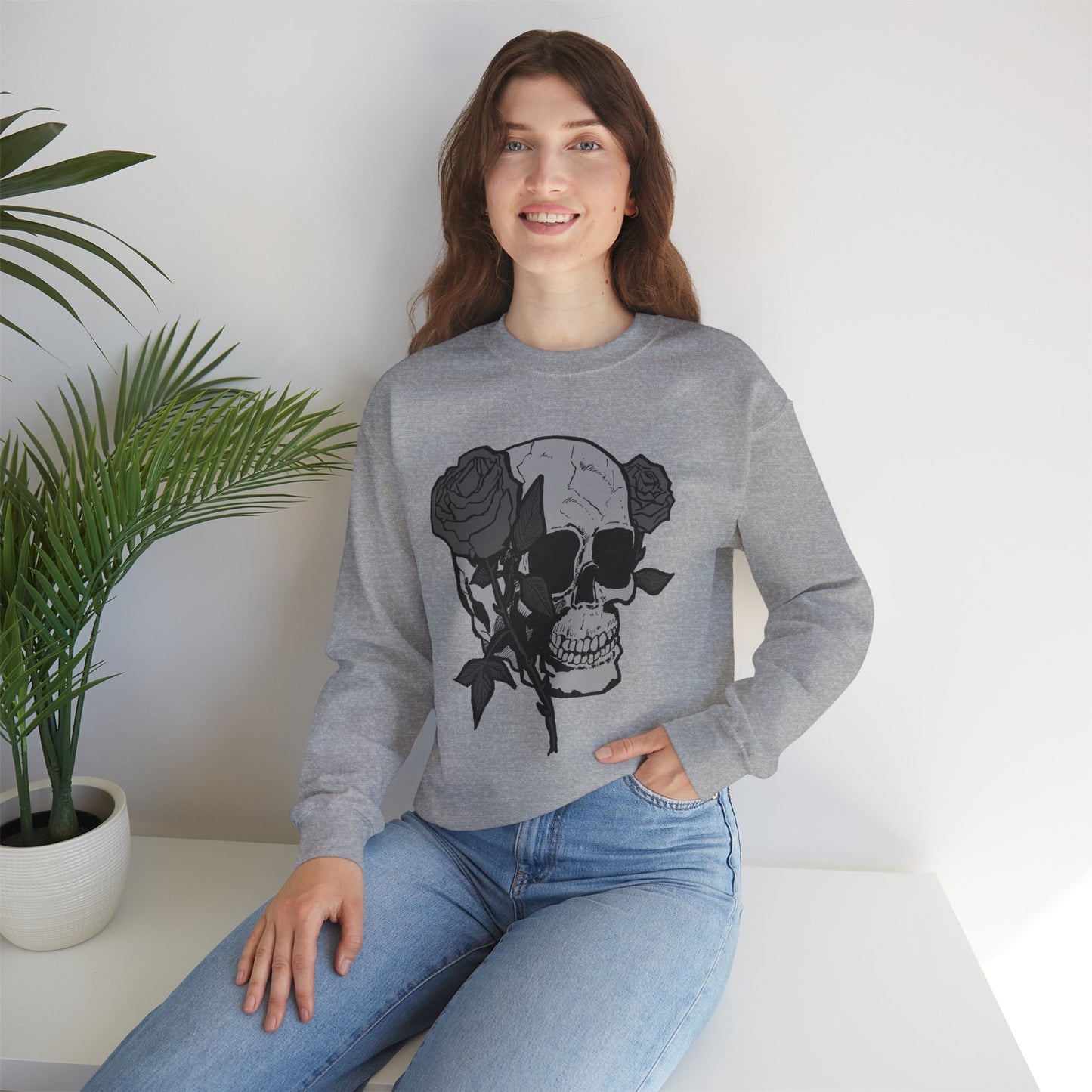 Skull and Roses Crewneck Sweatshirt - Unisex Heavy Blend™