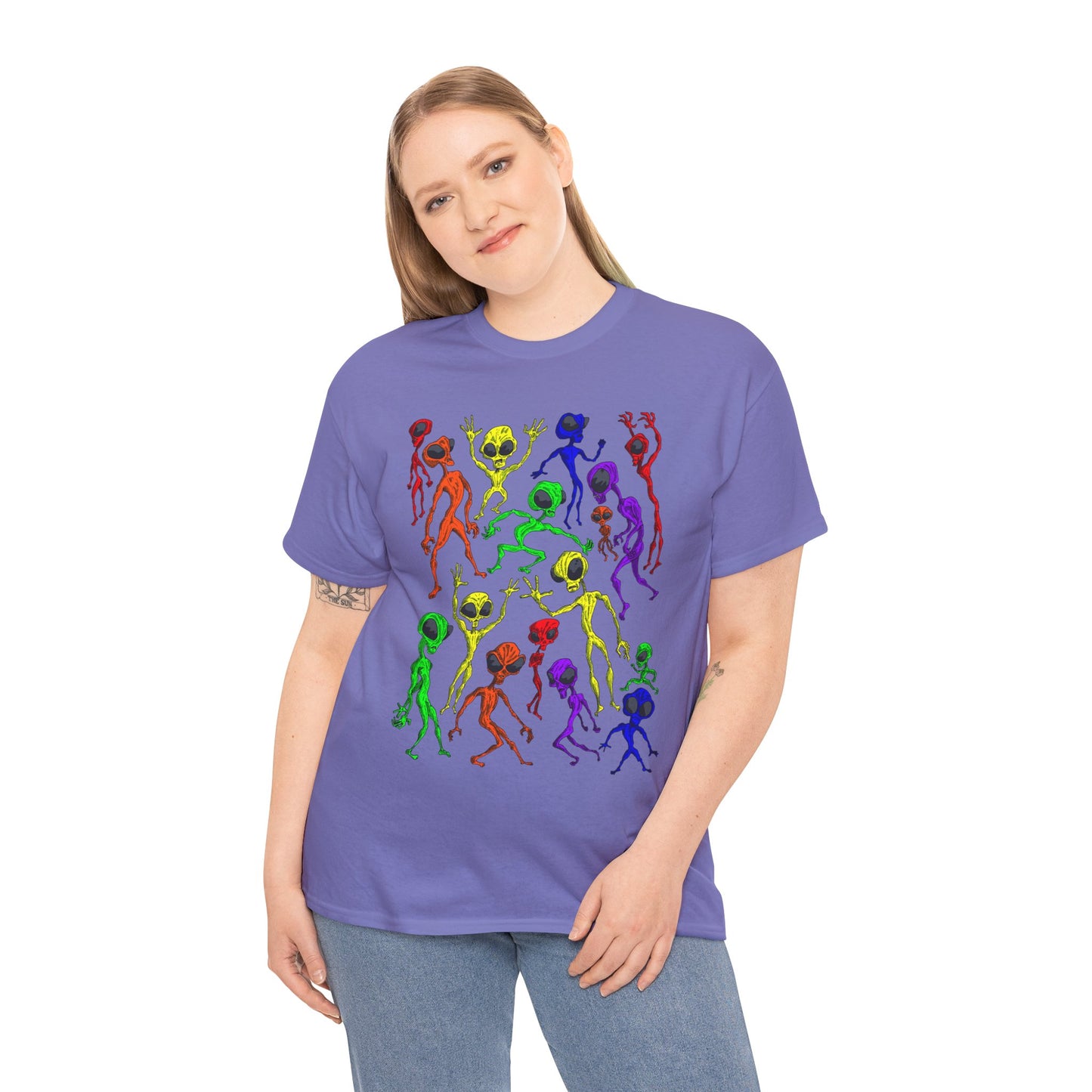 Rainbow Alien Dance Party Unisex Tee - Cosmic Sci-Fi Shirt