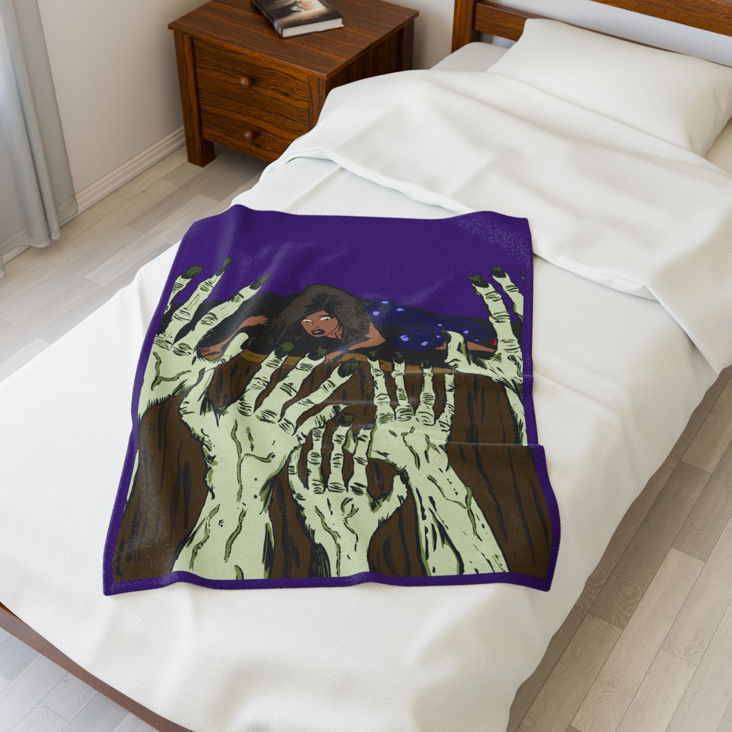 Spooky Zombie Hands Velveteen Plush Blanket, Cozy Horror Decor, Halloween Gift, Home Comfort, Soft Throw, Unique Statement Piece