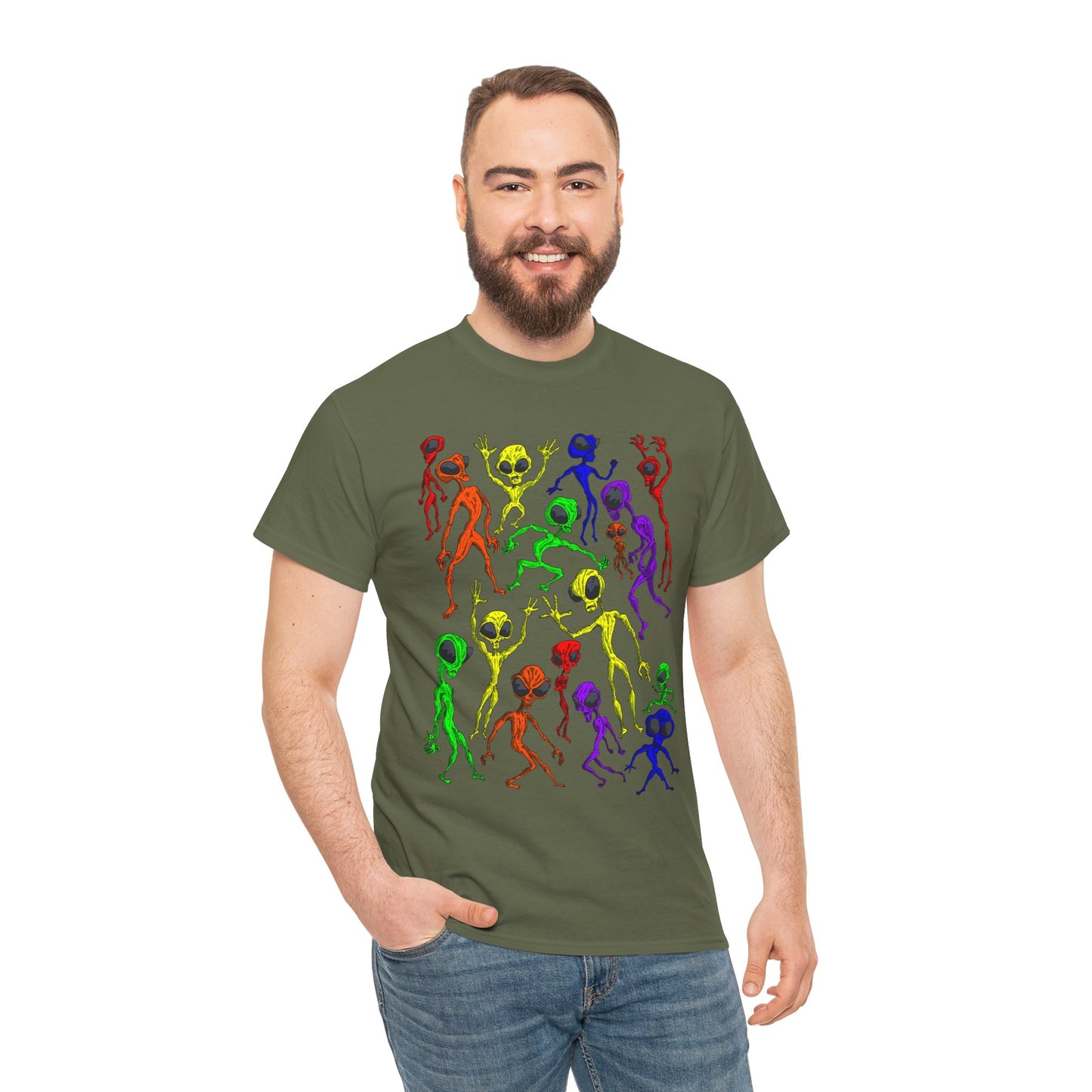 Rainbow Alien Dance Party Unisex Tee - Cosmic Sci-Fi Shirt