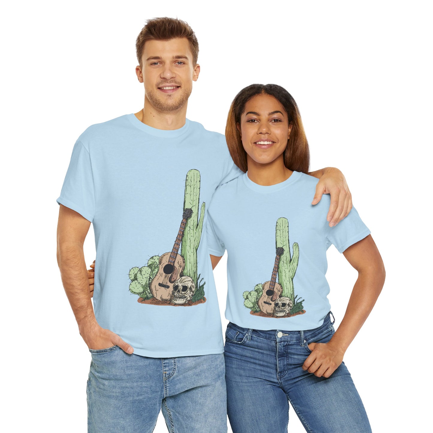 Desert Vibe Graphic Tee - Unisex Heavy Cotton Shirt, Boho Cactus Shirt, Guitar Lover's Gift, Summer Top, Music T-Shirt