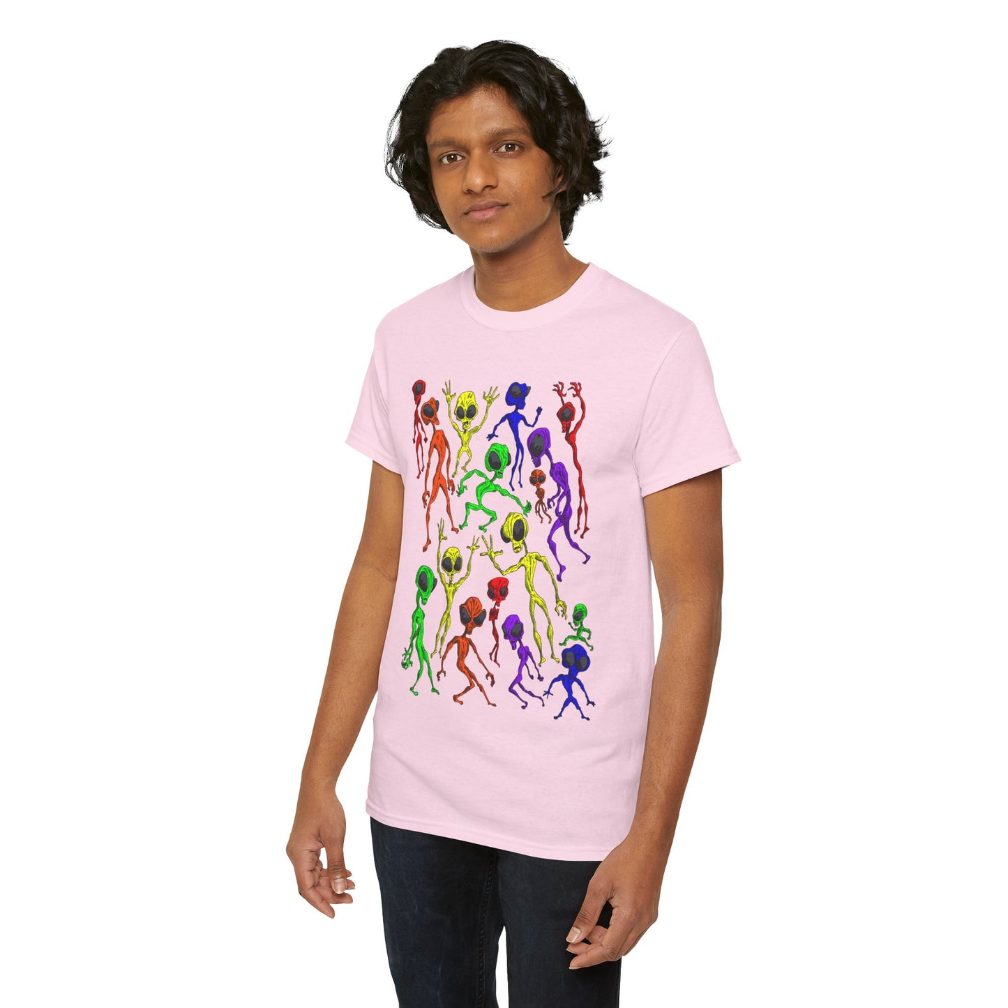 Rainbow Alien Dance Party Unisex Tee - Cosmic Sci-Fi Shirt