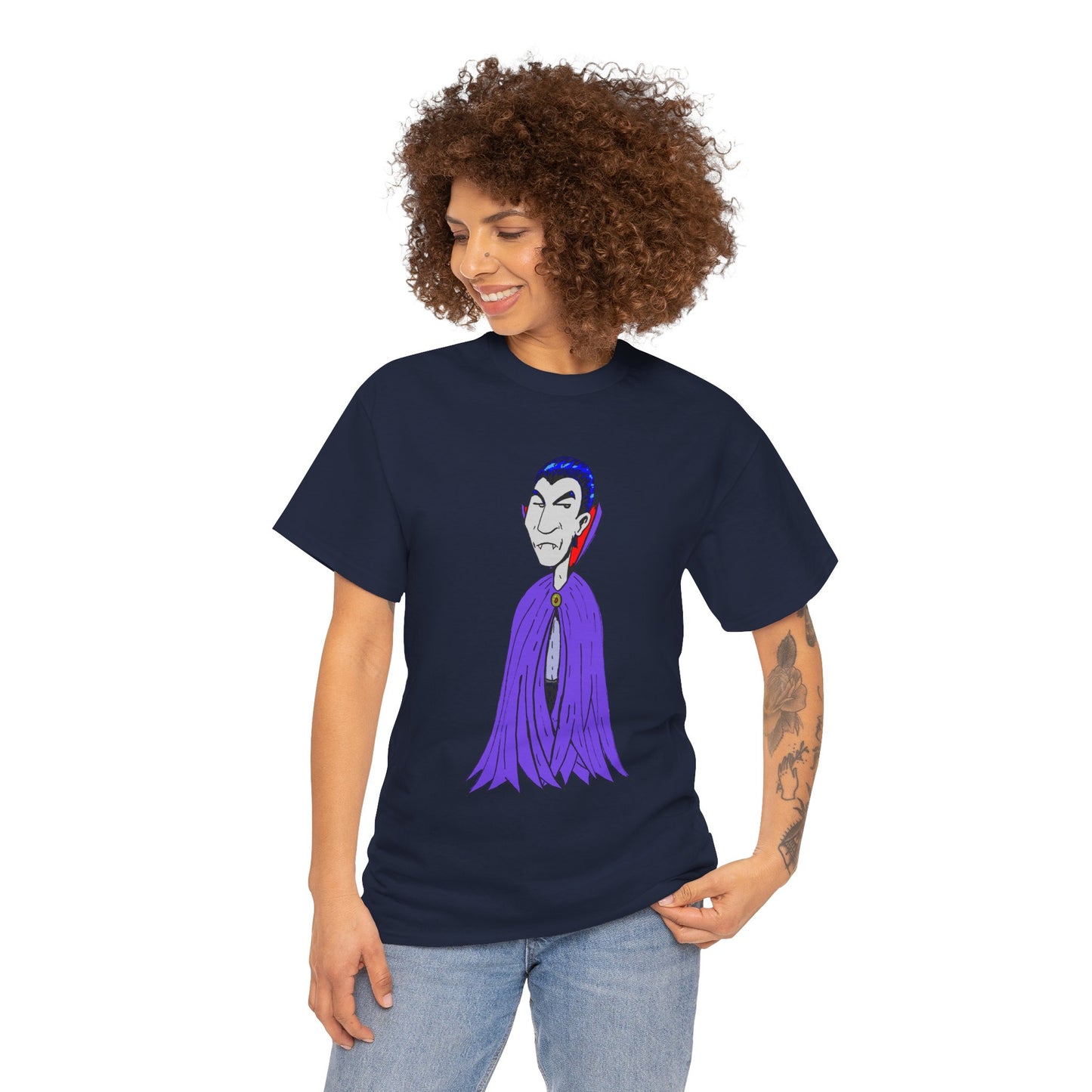 Vampire Cartoon Tee - Cute Purple Cloak Dracula Graphic T-Shirt