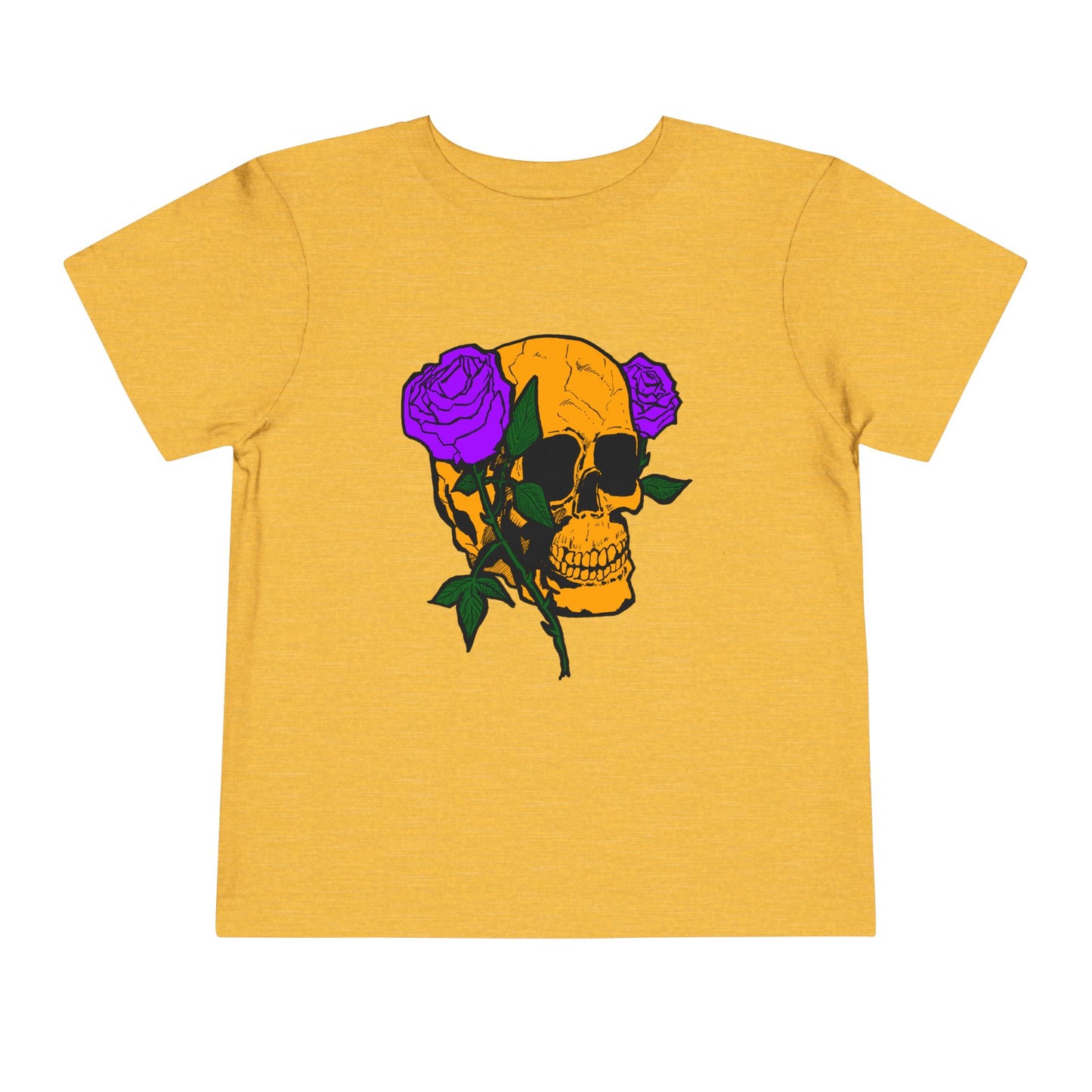 Toddler Tee — Orange Skull with Purple Roses Graphic