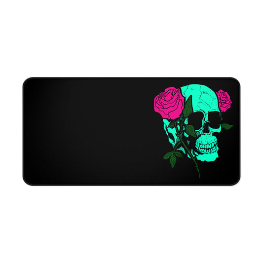 Skull & Roses Desk Mat — Neon Gothic Gaming Mousepad