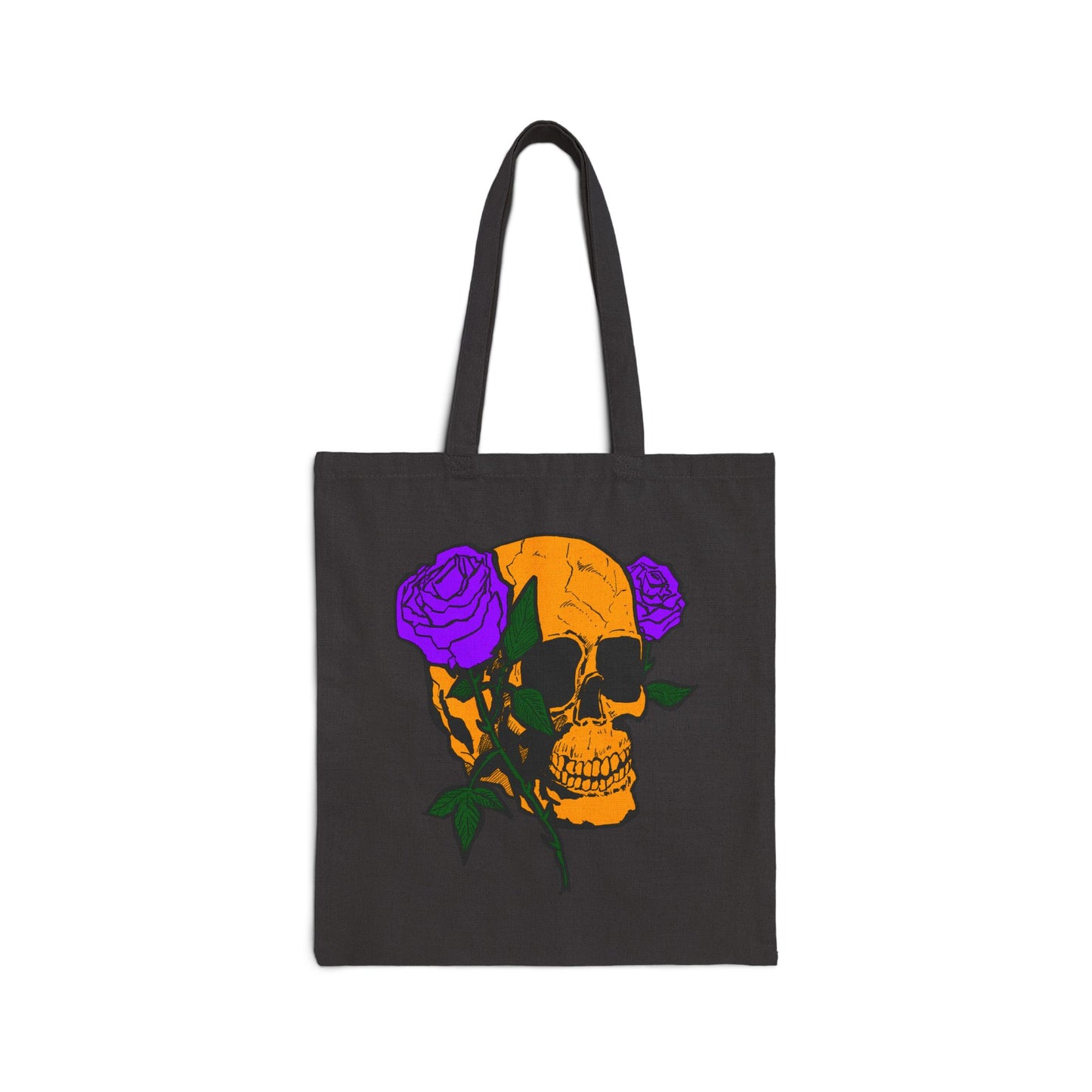 Skull with Purple Roses Canvas Tote Bag