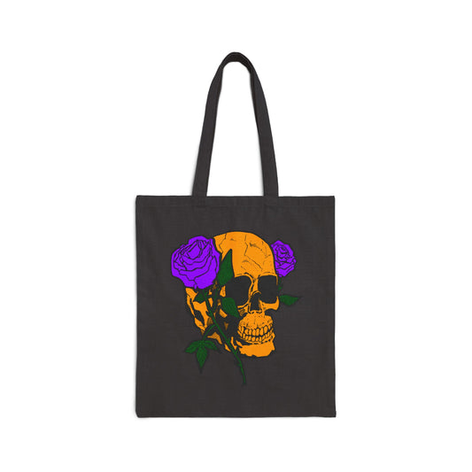 Skull with Purple Roses Canvas Tote Bag