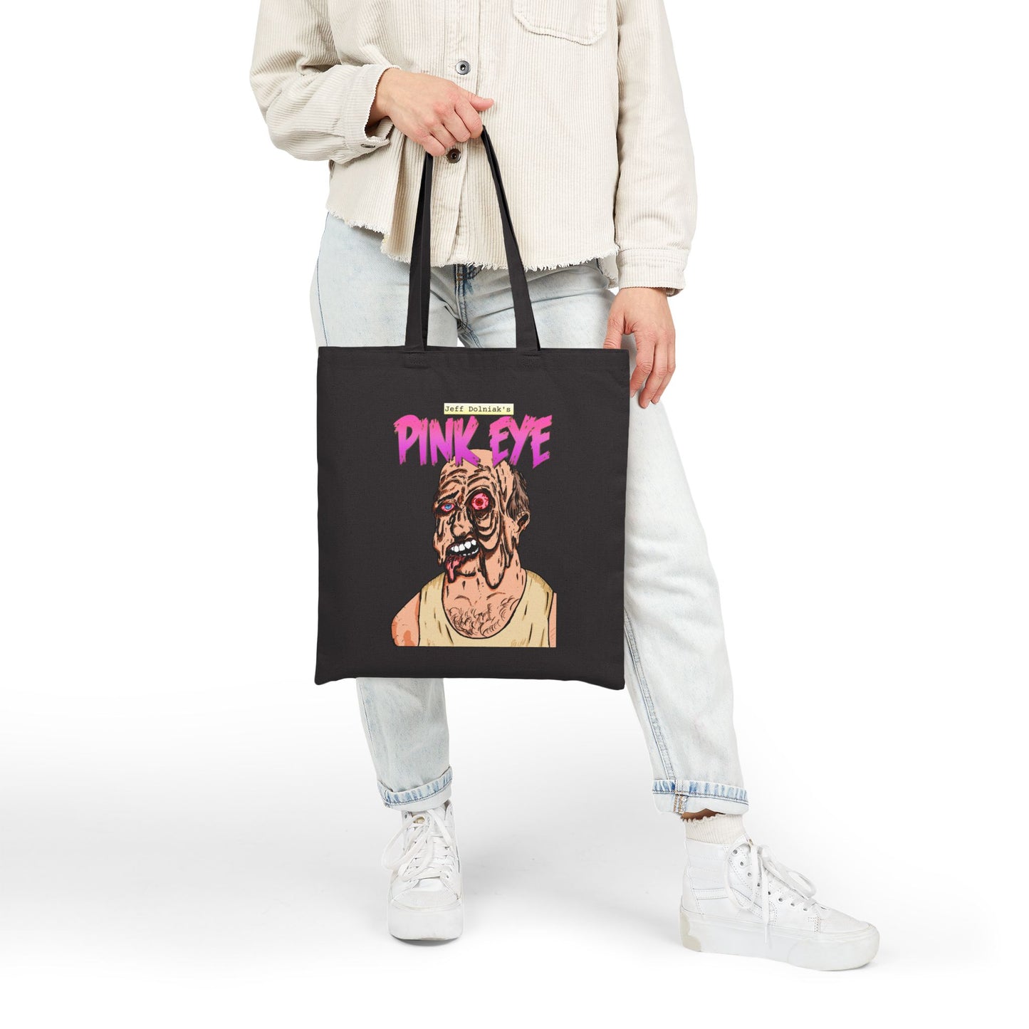 Tote Bag — Retro Horror 'Pink Eye' Illustration Cotton Canvas Tote