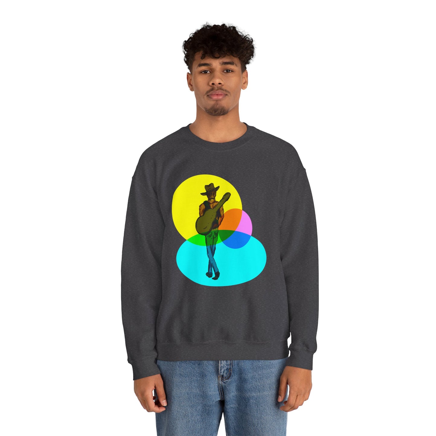 Cowboy Guitarist Graphic Sweatshirt — Retro Color Spot Music Pullover