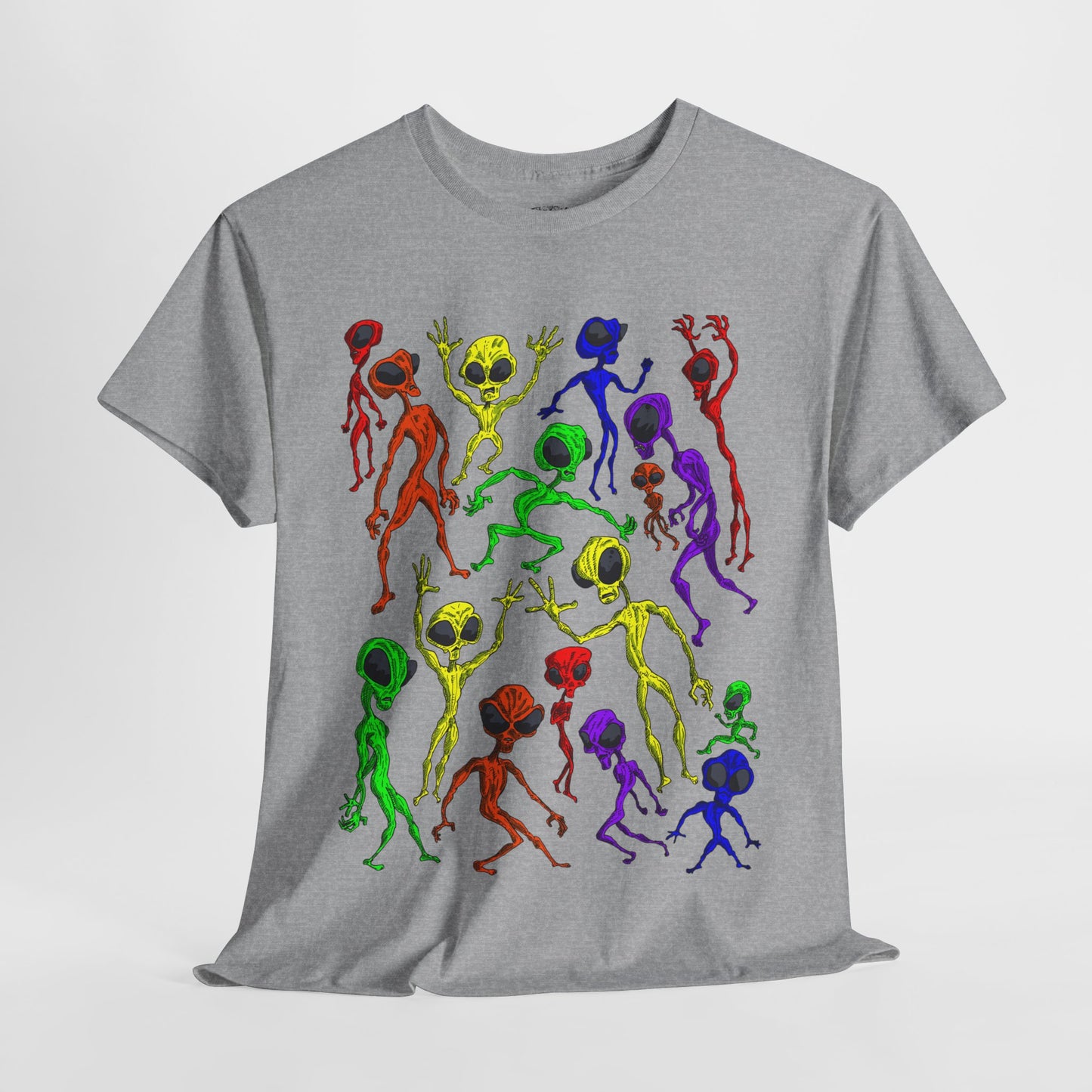 Rainbow Alien Dance Party Unisex Tee - Cosmic Sci-Fi Shirt