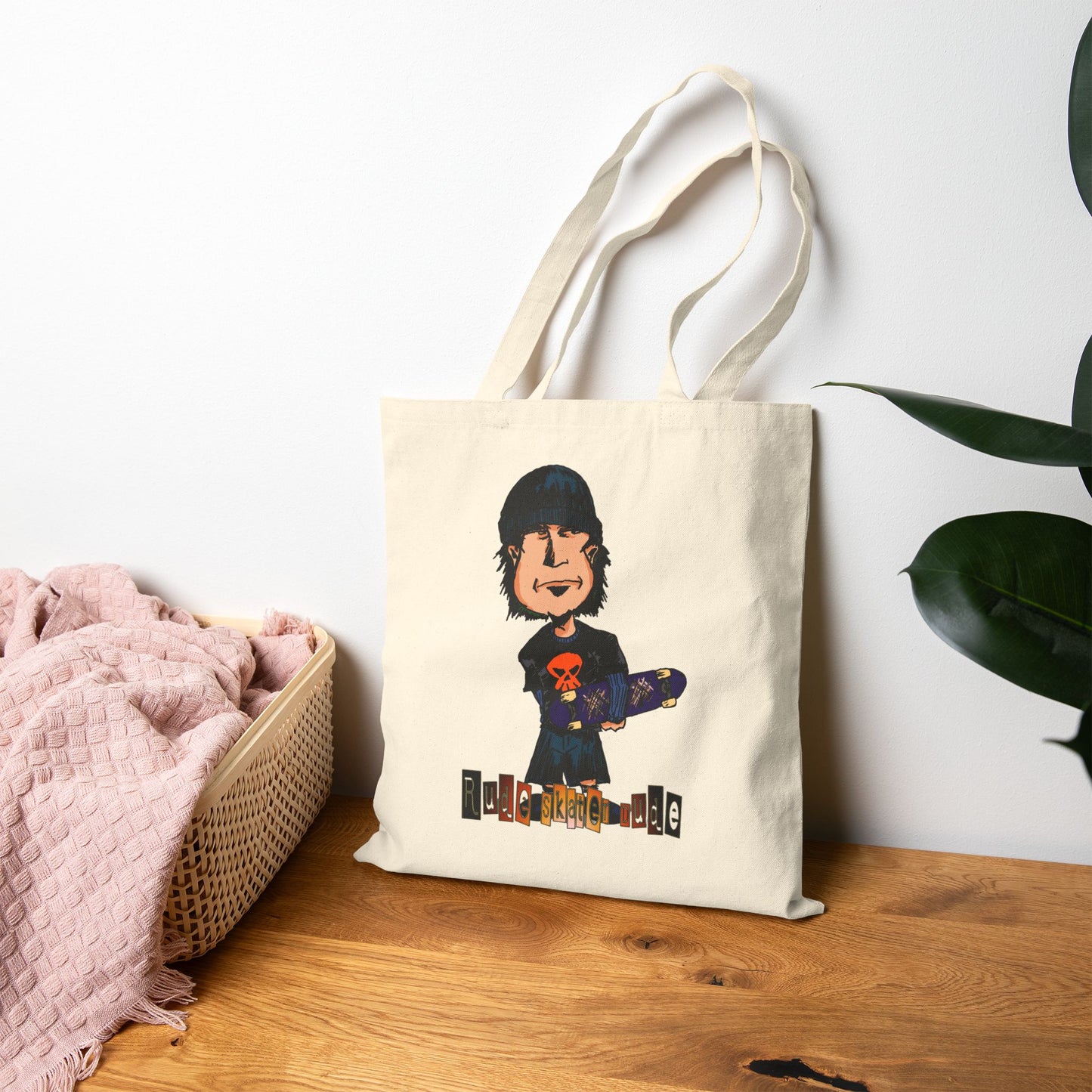Rude Skater Dude - Skater Kid Cartoon Canvas Tote Bag