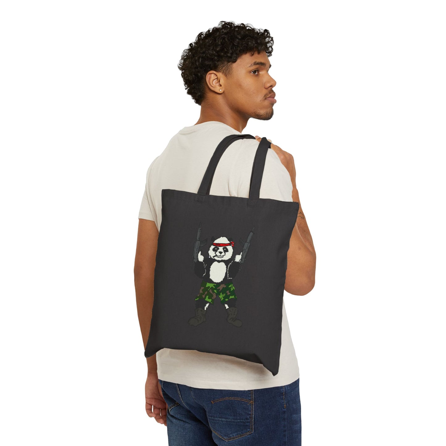 Canvas Tote Bag - Panda Guns Military Mercenary Bad Ass Weapons