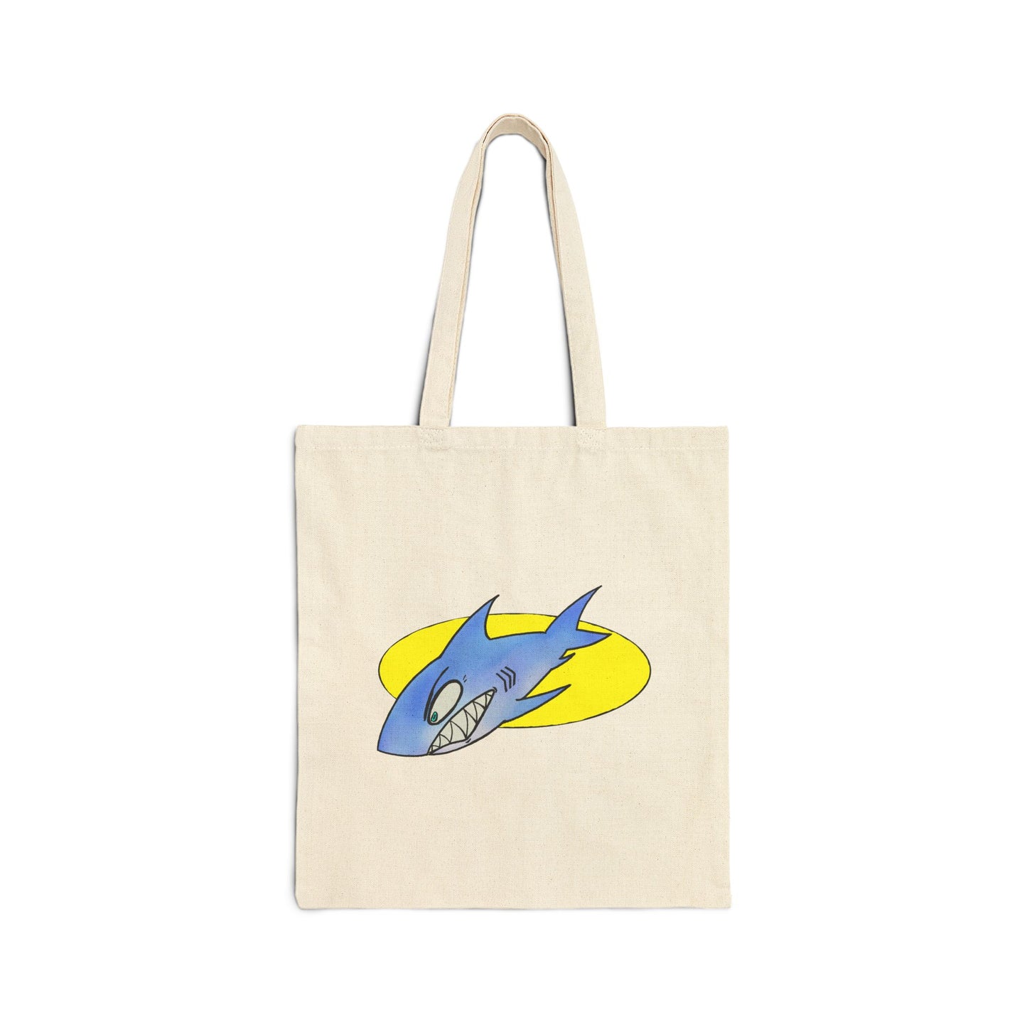 Shark Graphic Tote Bag – Retro Blue Shark Design on Natural Canvas