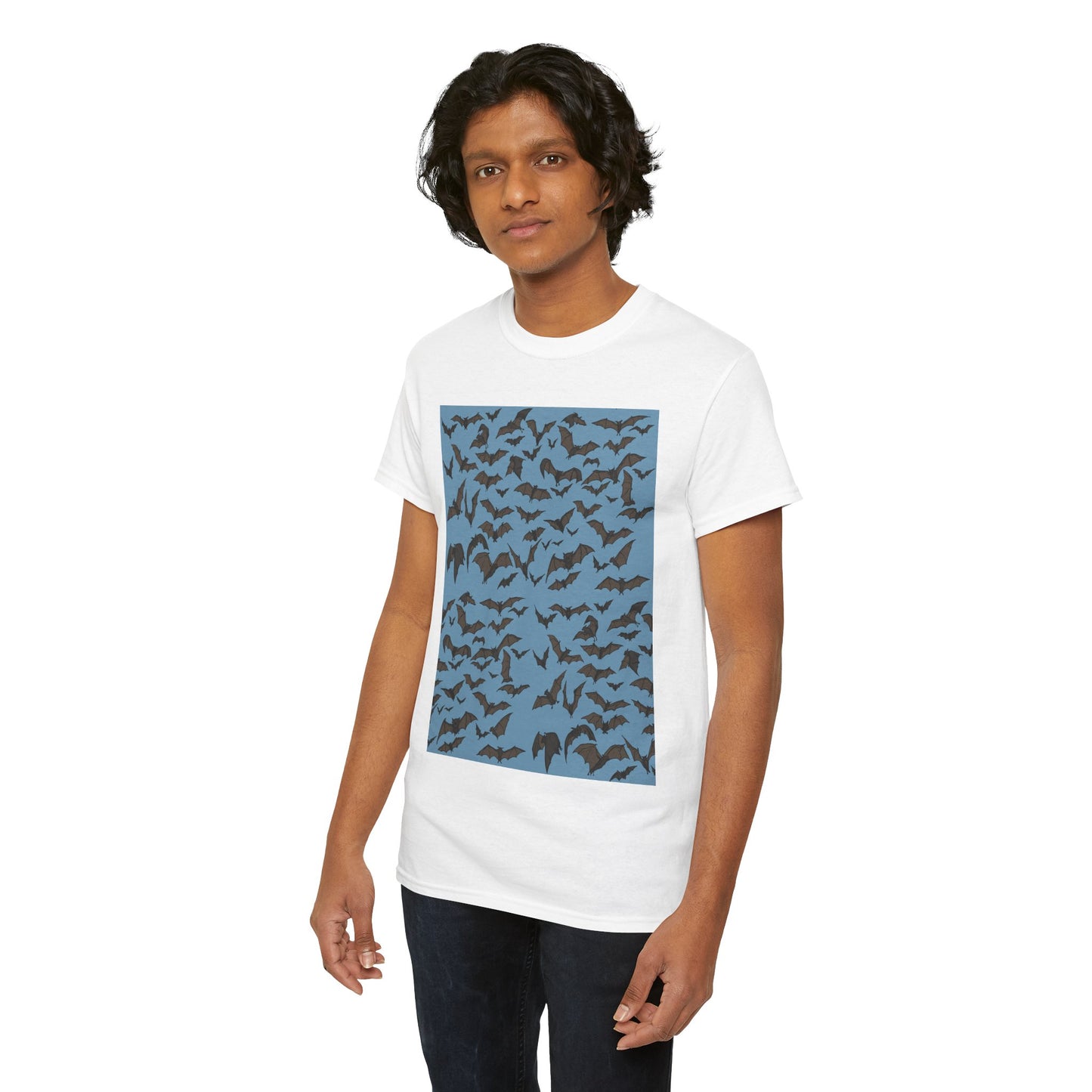 Unisex Bat Print Cotton Tee, Casual Graphic Tee, Halloween Apparel, Unique Gift for Animal Lovers, Stylish Everyday Wear