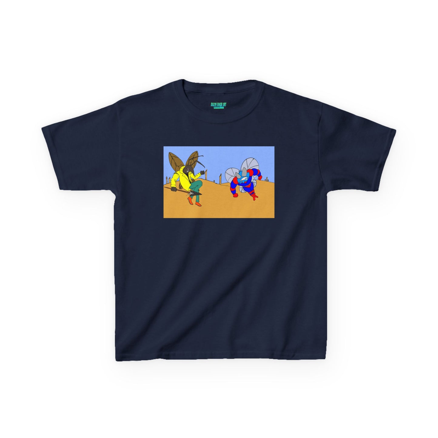 Astro-Fly and Wasp Warrior Kids Tee — Colorful Desert Beetle Cartoon Illustration