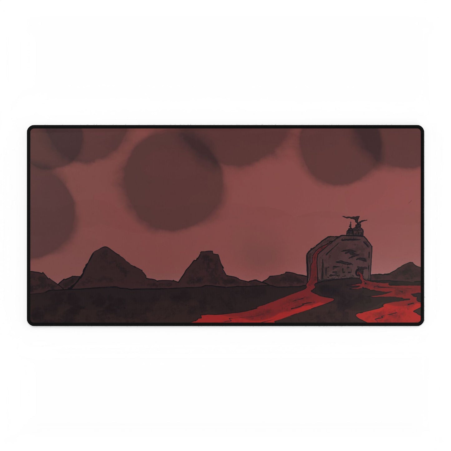 Lone Watcher Lava Desk Mat and Card Playing Mat — Red Alien Landscape Gaming Mouse Pad