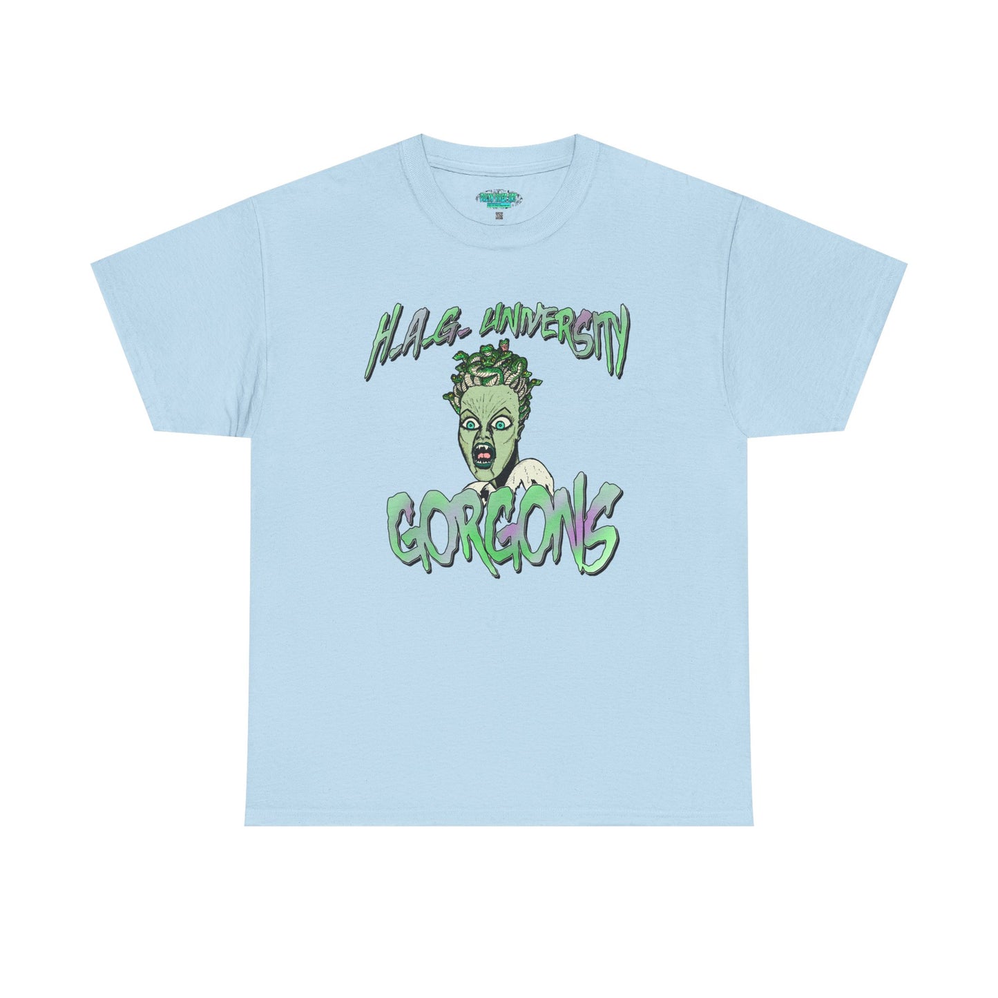 H.A.G. University Gorgons Unisex Heavy Cotton Tee - Spooky & Fun Graphic T-Shirt