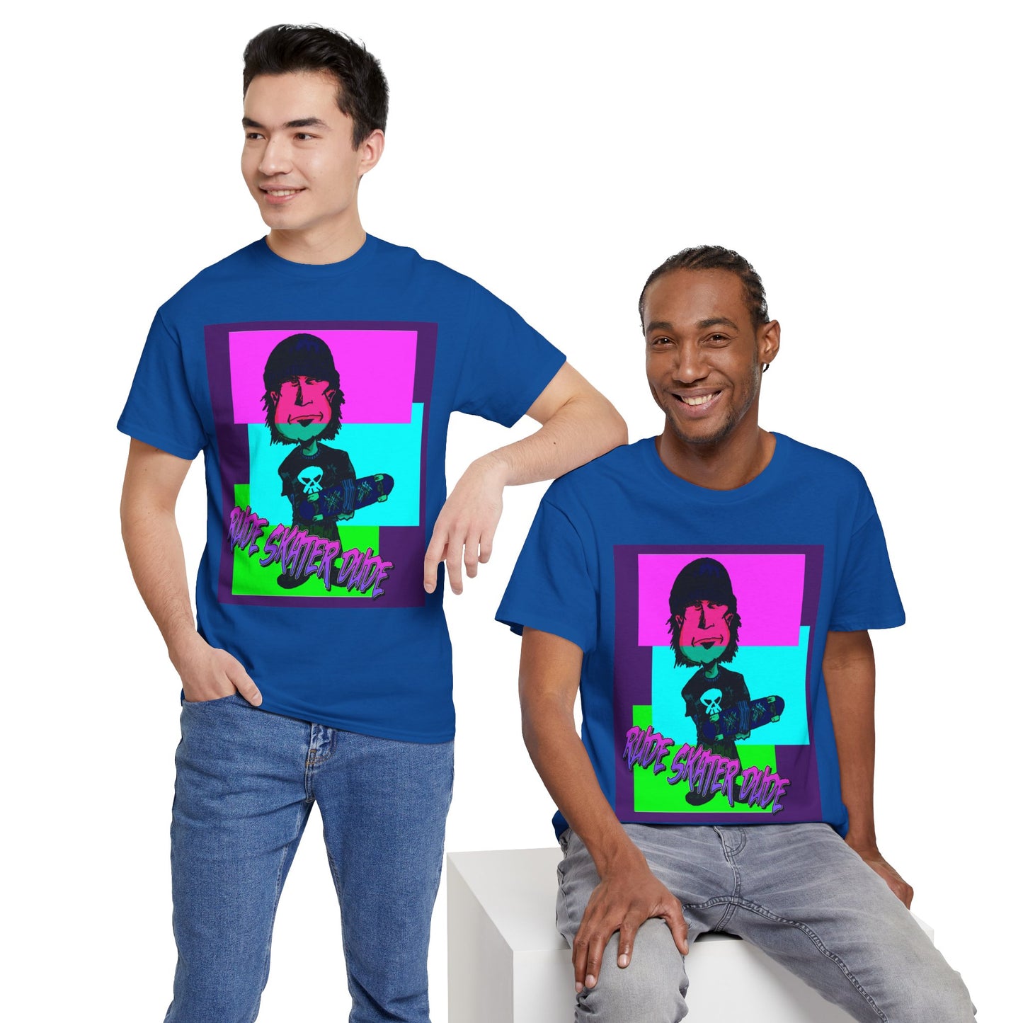 Retro Neon Skateboard Tee — "Rude Skater Dude" Graphic