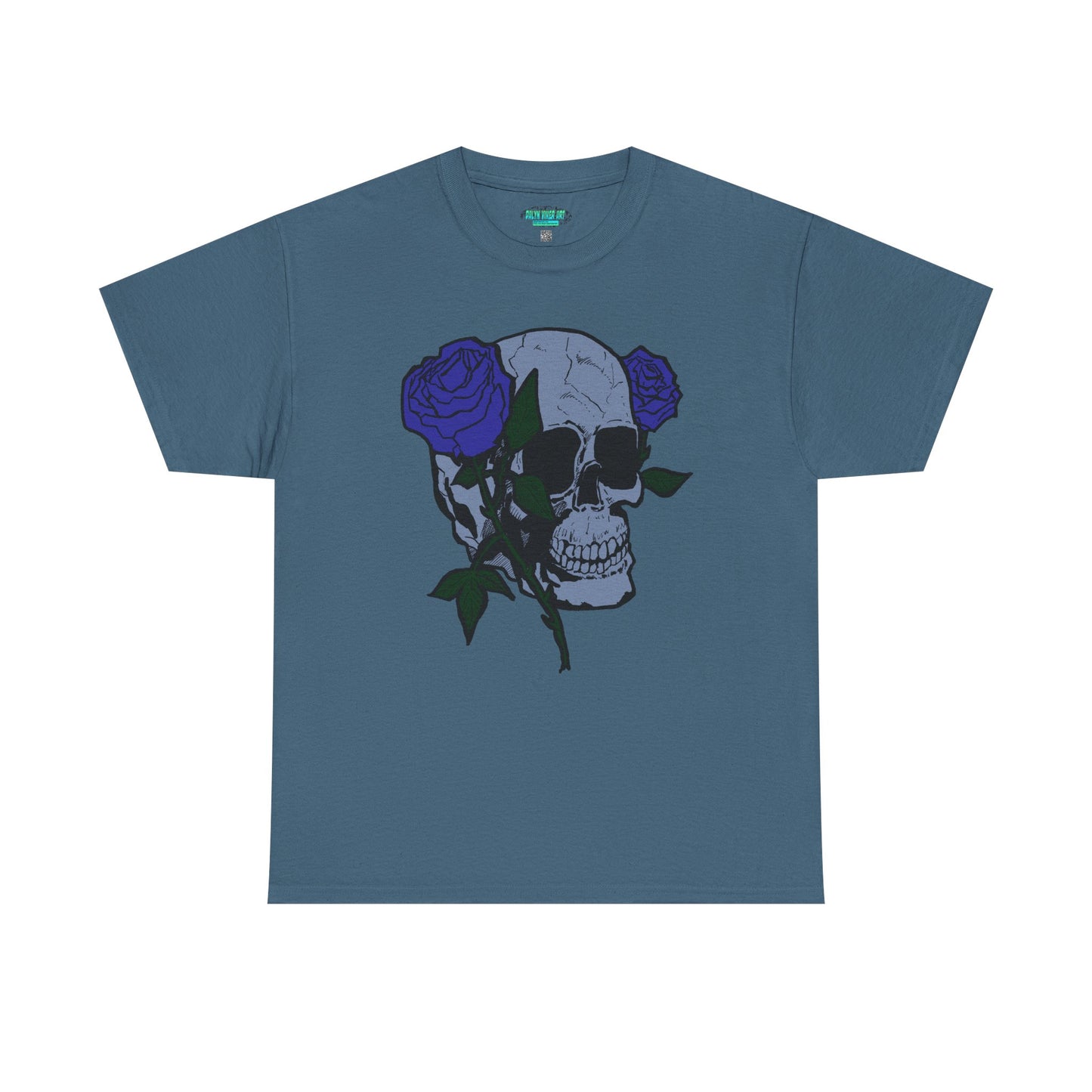 Unisex Heavy Cotton Tee with Skull and Rose Design - Edgy Streetwear Top