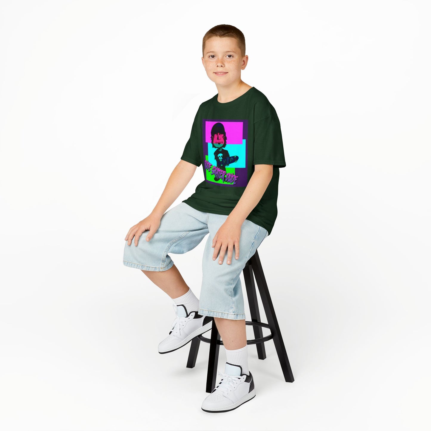 Kids Tee — Retro Neon Rude Skater Dude Kid Graphic T-Shirt