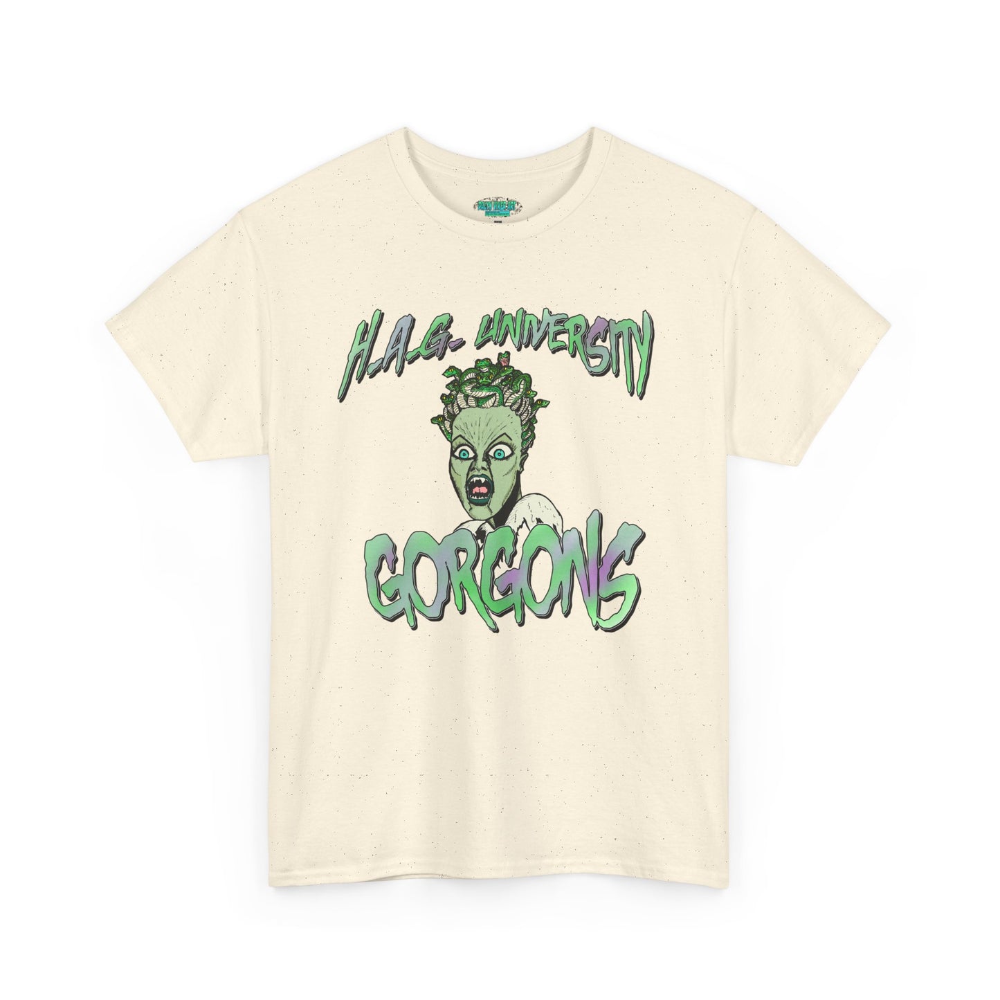 H.A.G. University Gorgons Unisex Heavy Cotton Tee - Spooky & Fun Graphic T-Shirt