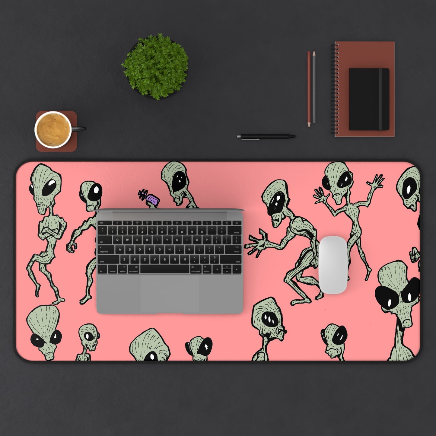 Alien Invasion - Salmon Desk Mat